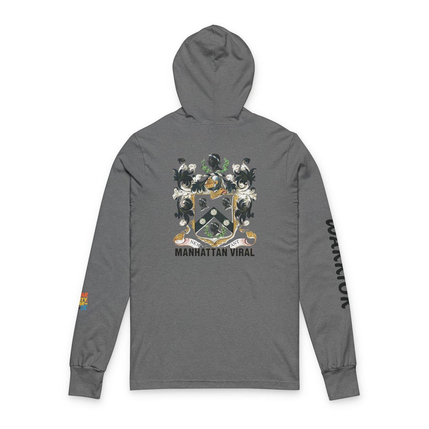 NYC Warrior Crest Hooded Long Sleeve Tee, Casual Streetwear Top, Gift for Travelers, Urban Style Apparel, Summer Hoodie, NYC Fashion Statement
