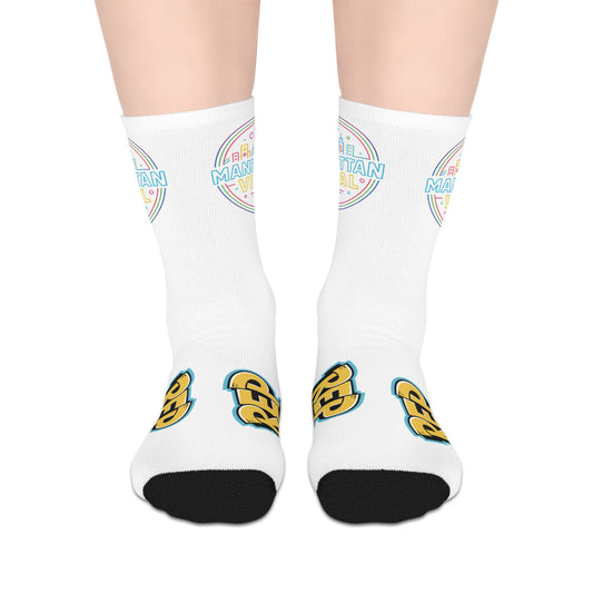 Mid-Length Socks — Pastel Rainbow "Be Manhattan Real" Graphic Crew Socks
