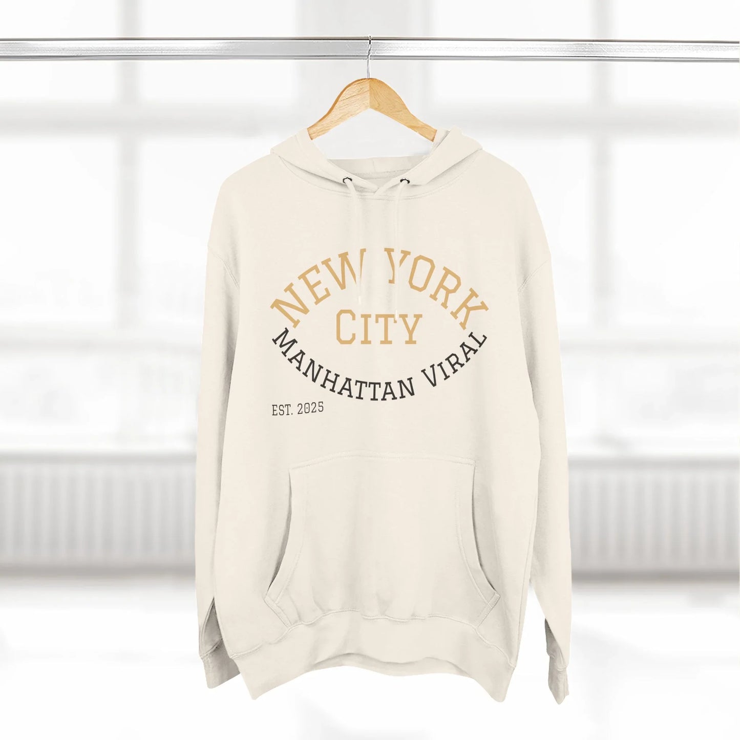 New York City MV Three-Panel Fleece Hoodie, Cozy Streetwear, Urban Fashion, Gift for NYC Lovers, Casual Layering Piece - Manhattan Viral