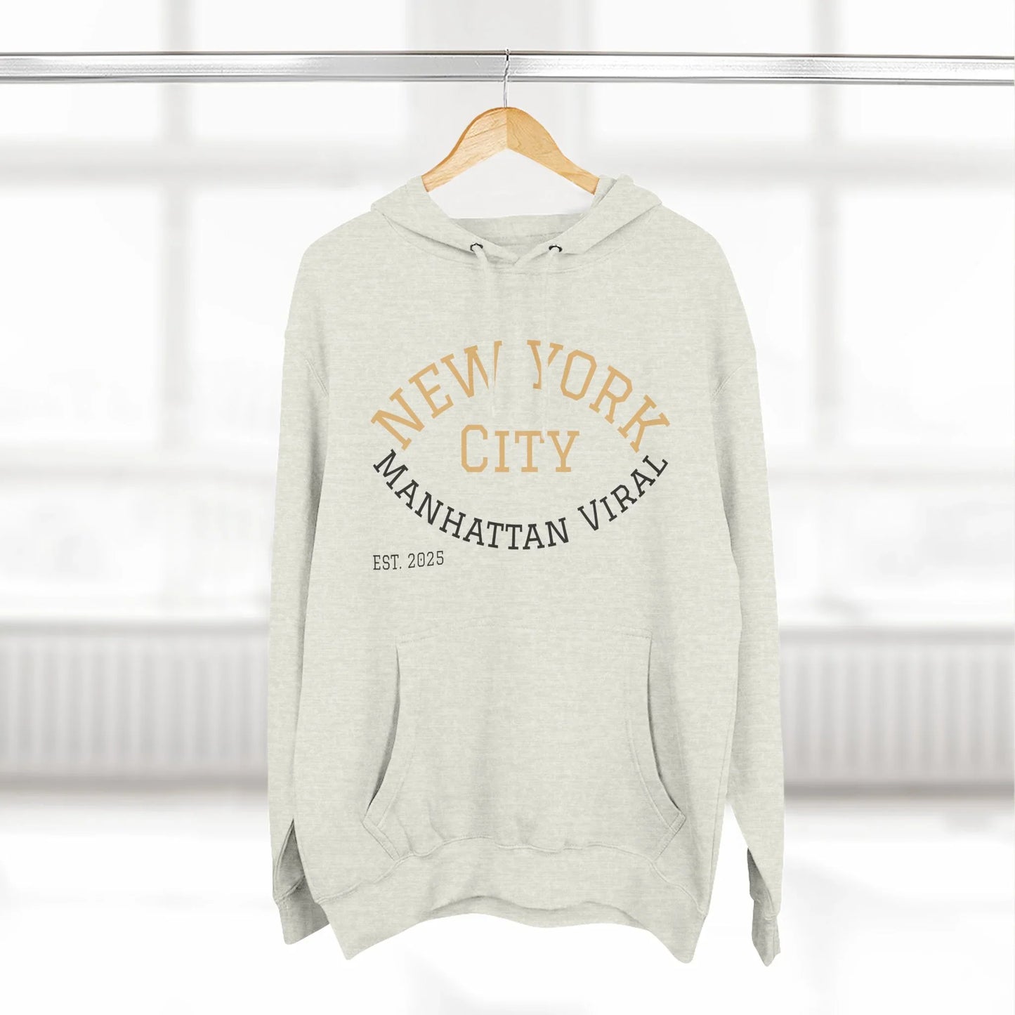 New York City MV Three-Panel Fleece Hoodie, Cozy Streetwear, Urban Fashion, Gift for NYC Lovers, Casual Layering Piece - Manhattan Viral