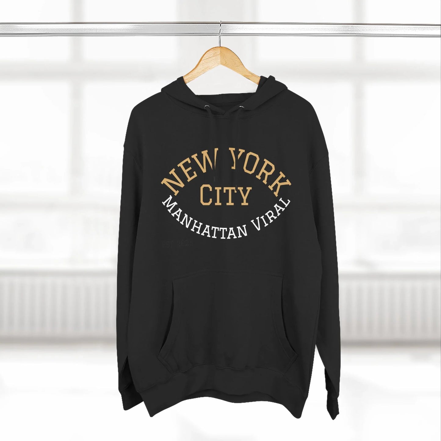 New York City MV Three-Panel Fleece Hoodie, Cozy Streetwear, Urban Fashion, Gift for NYC Lovers, Casual Layering Piece - Manhattan Viral