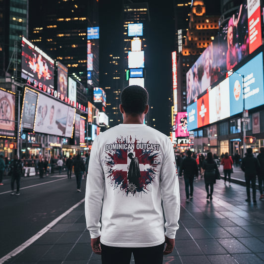 Dominican Outcast Long Sleeve Tee — Dominican Republic Flag Graphic
