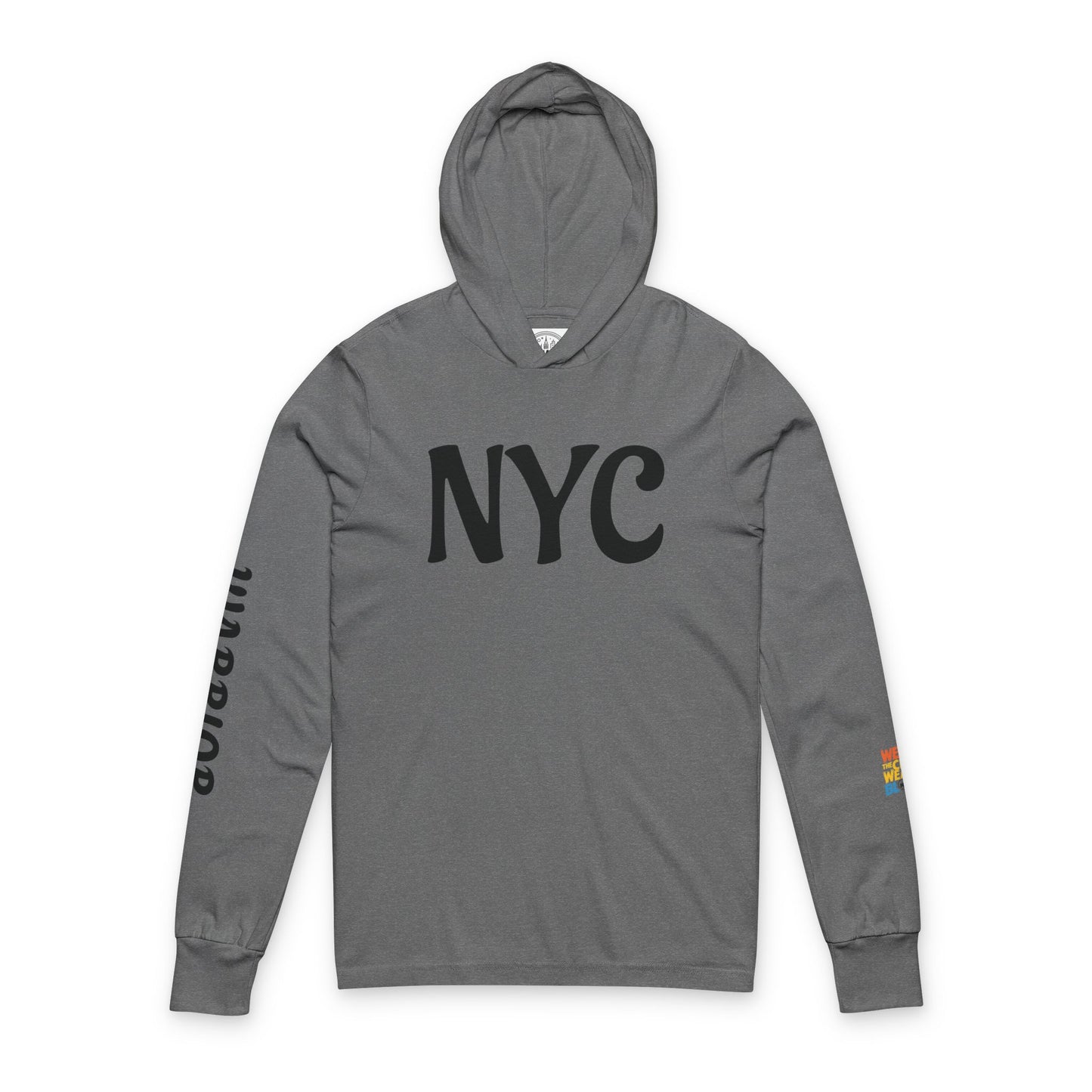 NYC Warrior Crest Hooded Long Sleeve Tee, Casual Streetwear Top, Gift for Travelers, Urban Style Apparel, Summer Hoodie, NYC Fashion Statement