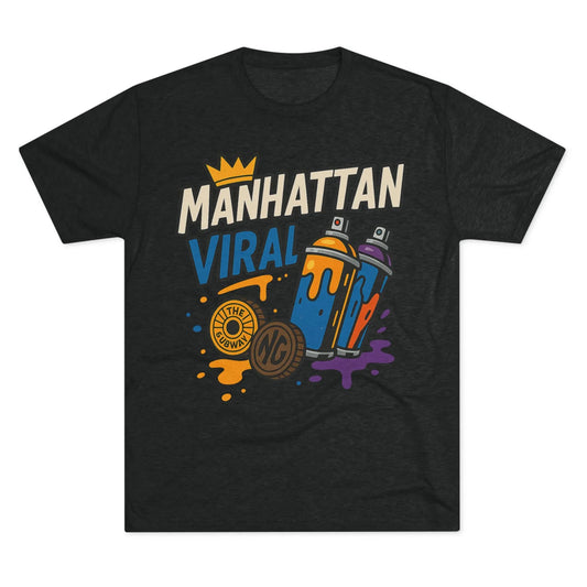 Village MV Graffiti Graphic Tee, Trendy Streetwear NYC T-Shirt - S - Tri-Blend Premium Heather