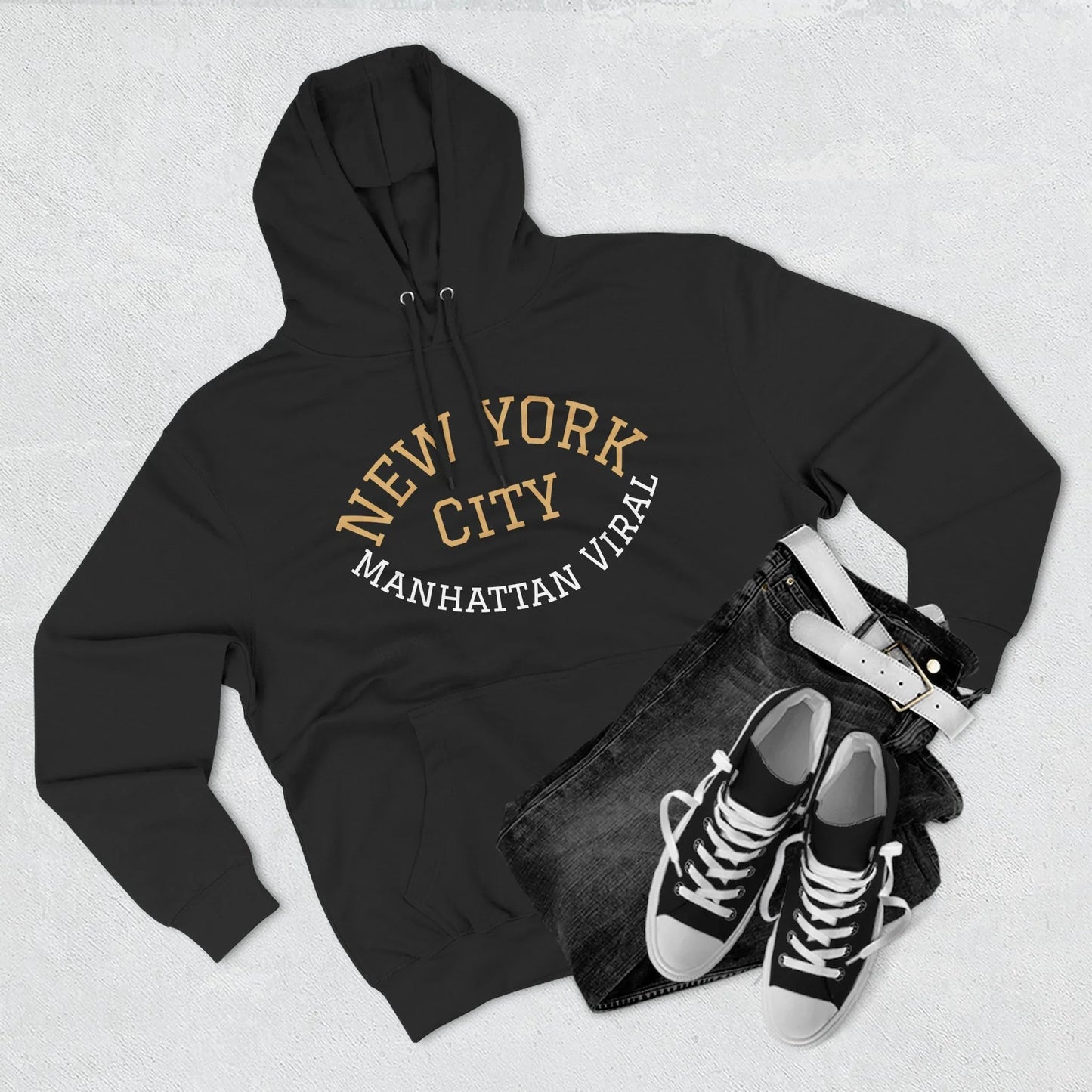 New York City MV Three-Panel Fleece Hoodie, Cozy Streetwear, Urban Fashion, Gift for NYC Lovers, Casual Layering Piece - Manhattan Viral