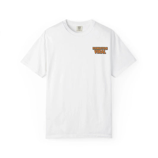 MV Medallion Garment-Dyed T-shirt with 'Manhattan Viral' Graphic, NYC Streetwear - White - S
