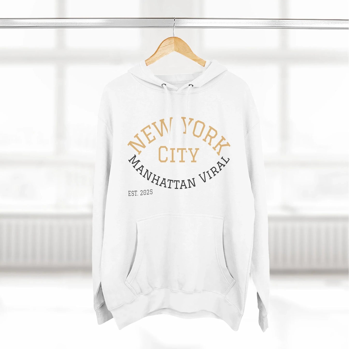 New York City MV Three-Panel Fleece Hoodie, Cozy Streetwear, Urban Fashion, Gift for NYC Lovers, Casual Layering Piece - Manhattan Viral