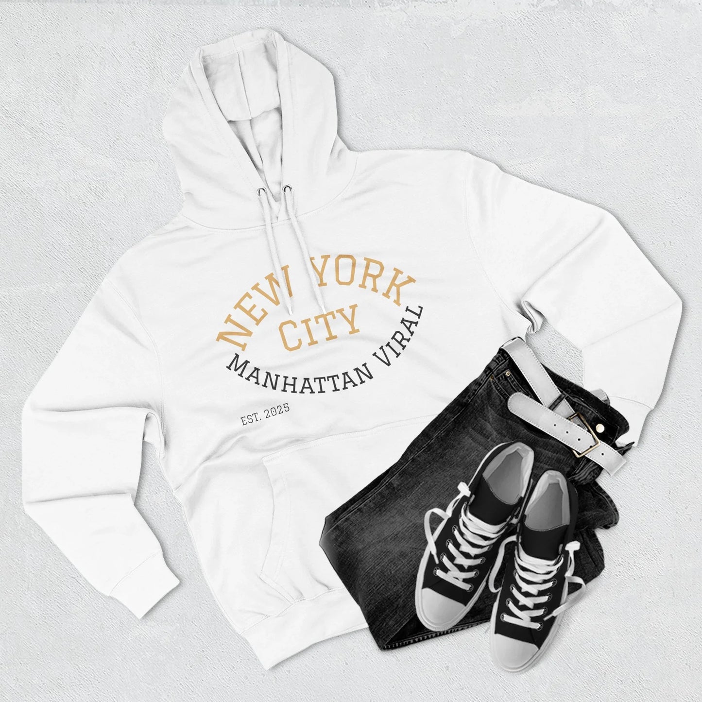 New York City MV Three-Panel Fleece Hoodie, Cozy Streetwear, Urban Fashion, Gift for NYC Lovers, Casual Layering Piece - Manhattan Viral