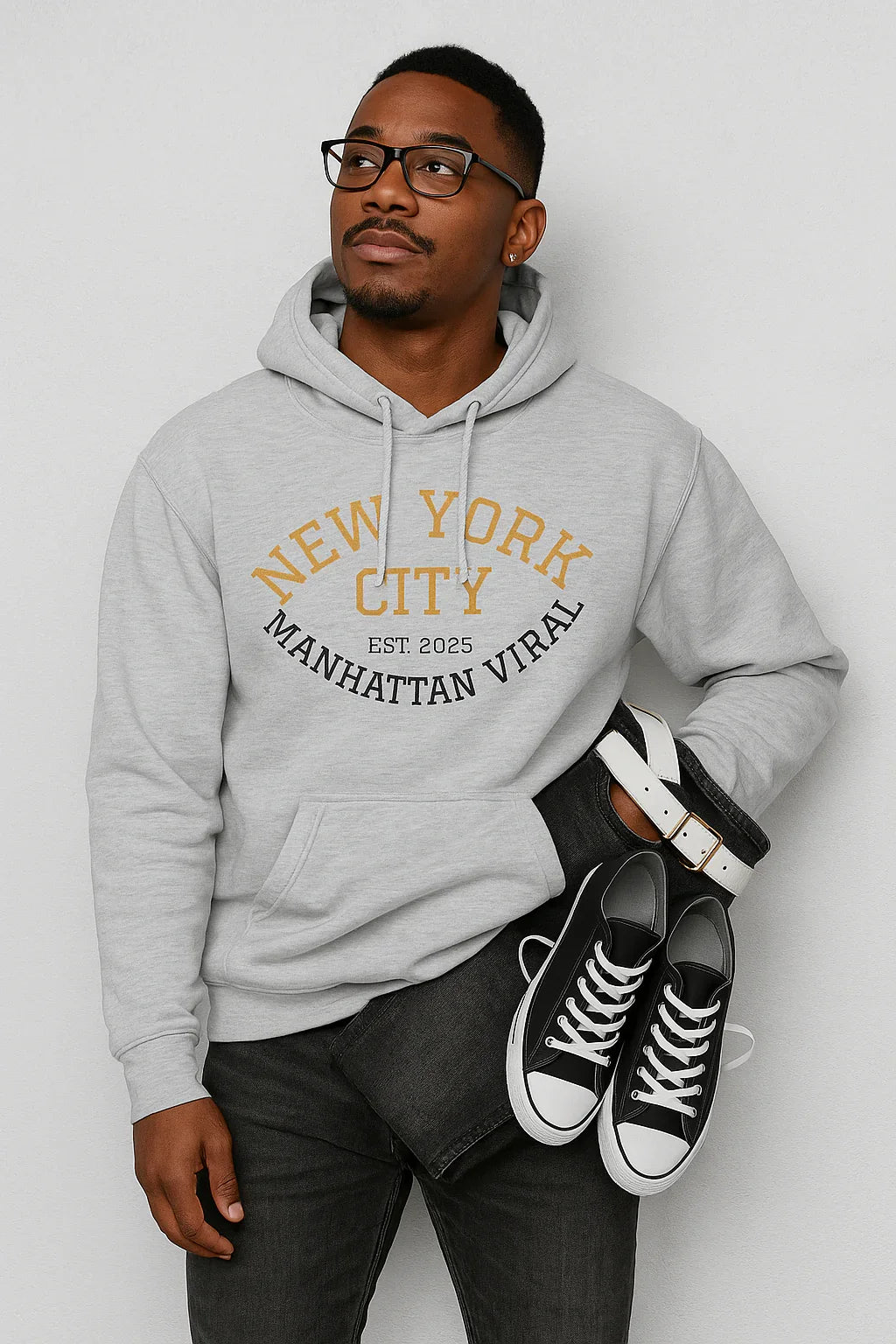 New York City MV Three-Panel Fleece Hoodie, Cozy Streetwear, Urban Fashion, Gift for NYC Lovers, Casual Layering Piece - Manhattan Viral