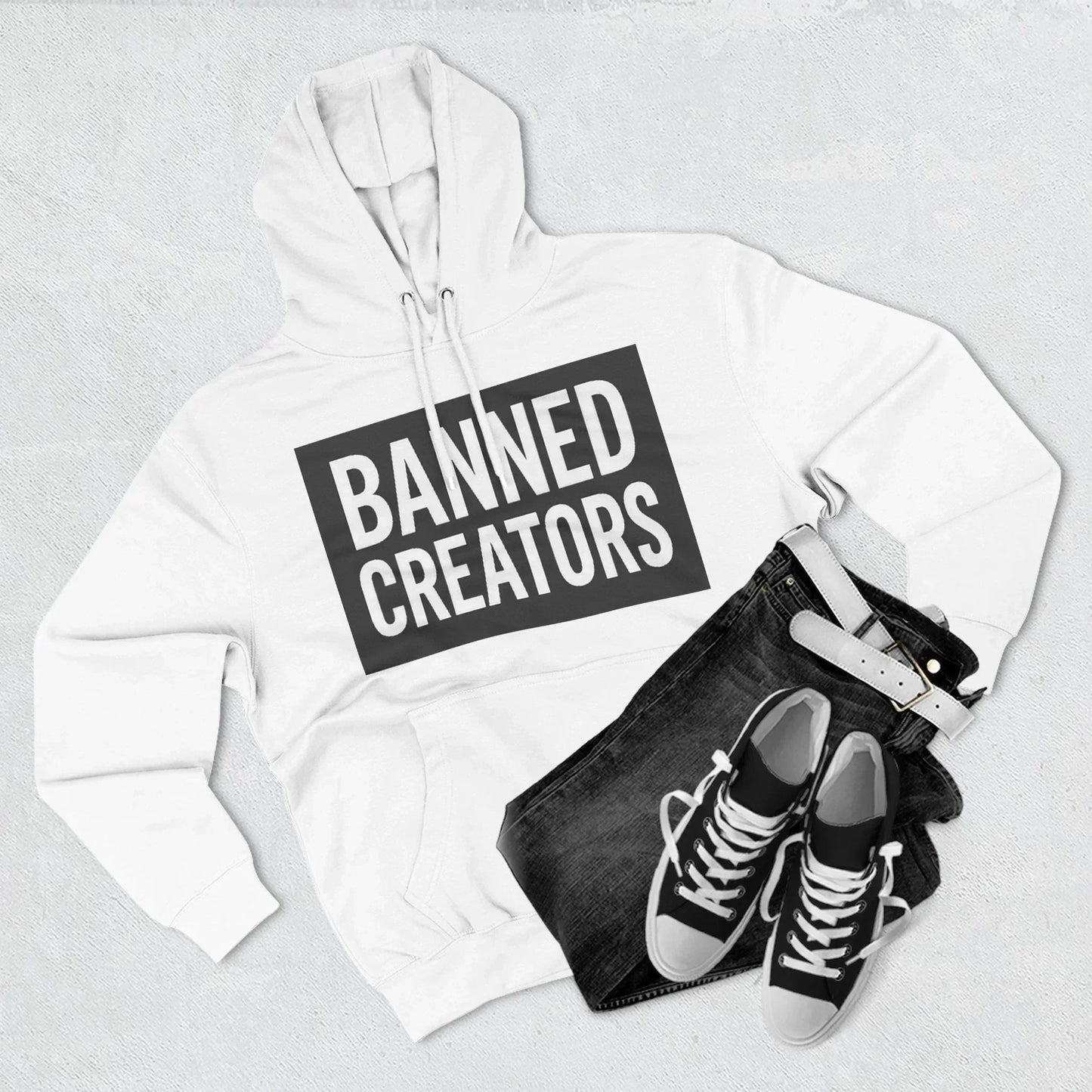 Banned Creators Hoodie - Fleece Sweatshirt for Trendsetters, Gift for Creators, Streetwear, Unique Design, Cozy Casual Wear - Manhattan Viral - Manhattan Viral
