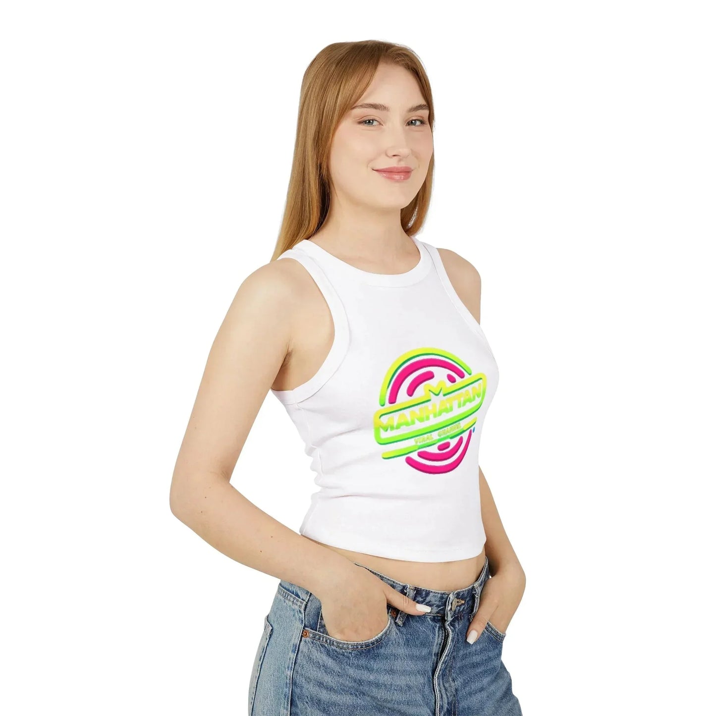 Neon Lights Tank Top NYC Women's Micro Rib Racer - Manhattan Viral - Manhattan Viral
