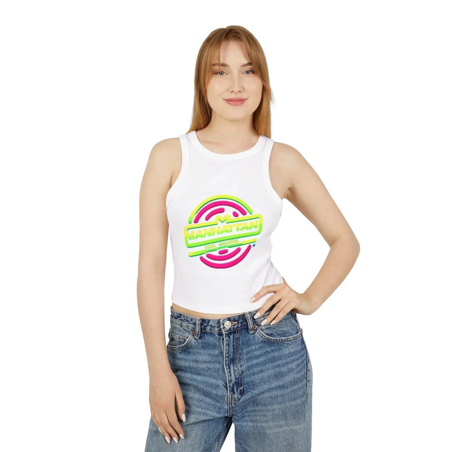 Neon Lights Tank Top NYC Women's Micro Rib Racer - Manhattan Viral - Manhattan Viral