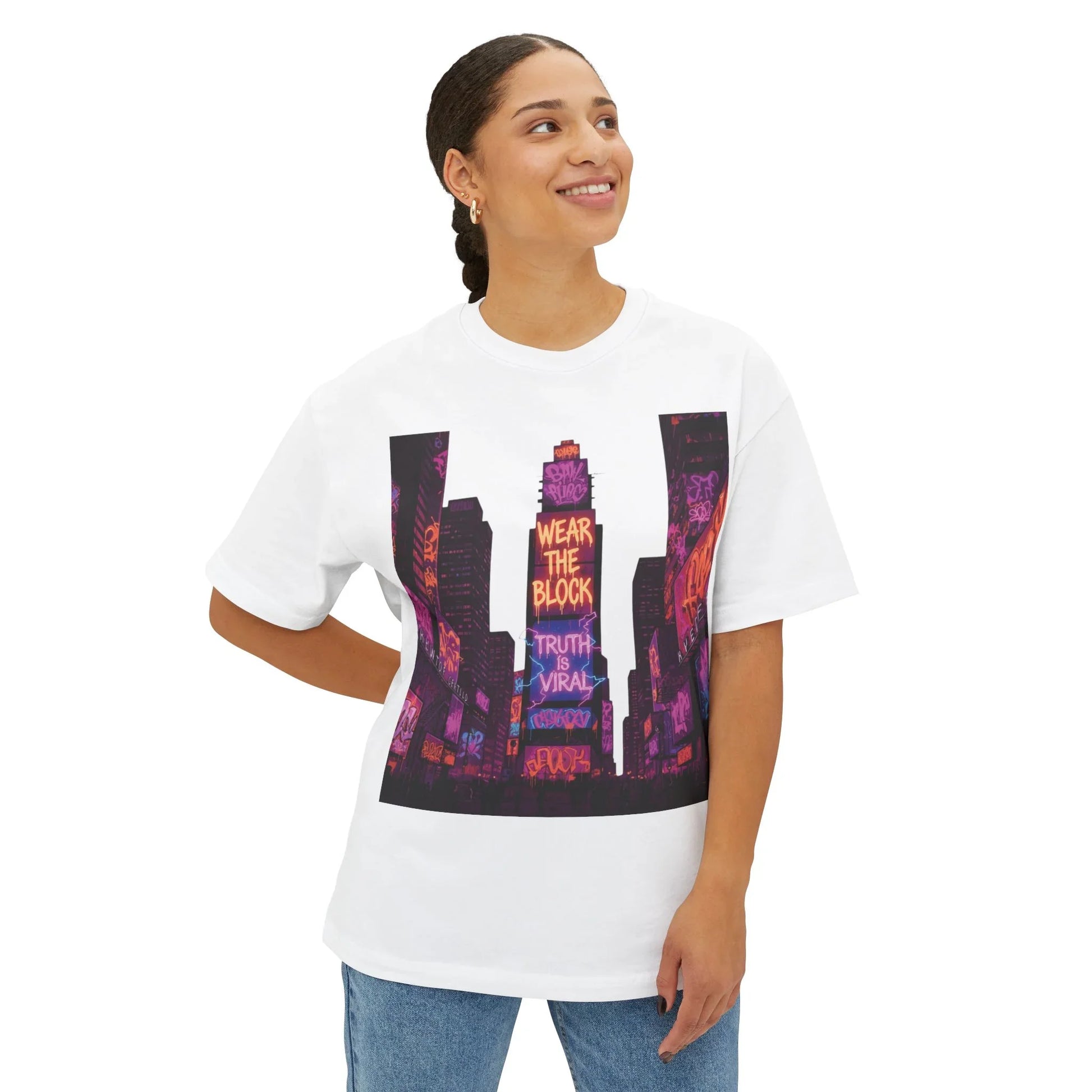 Viral Times Square  Oversized Boxy Tee with Urban Graphic, Streetwear T-Shirt, NYC Fashion - Viral Times Square  Oversized Boxy Tee with Urban Graphic, Streetwear T-Shirt, NYC Fashion - Athletic Heather - S