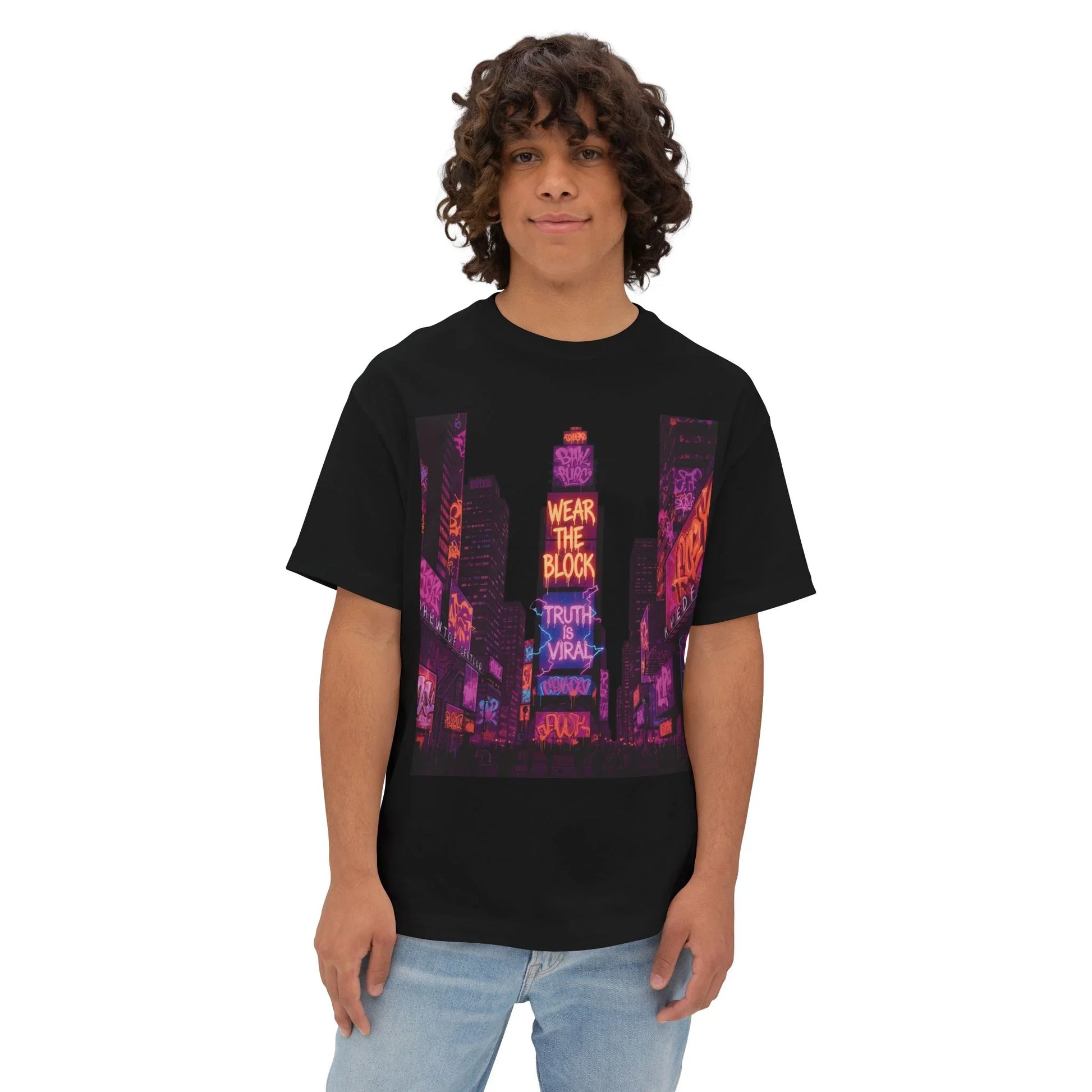 Viral Times Square  Oversized Boxy Tee with Urban Graphic, Streetwear T-Shirt, NYC Fashion - Viral Times Square  Oversized Boxy Tee with Urban Graphic, Streetwear T-Shirt, NYC Fashion - Athletic Heather - M