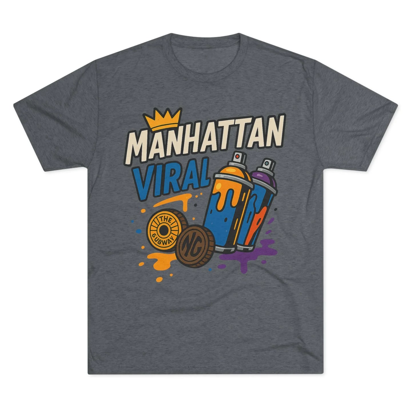 Village MV Graffiti Graphic Tee, Trendy Streetwear NYC T-Shirt - S - Tri-Blend White