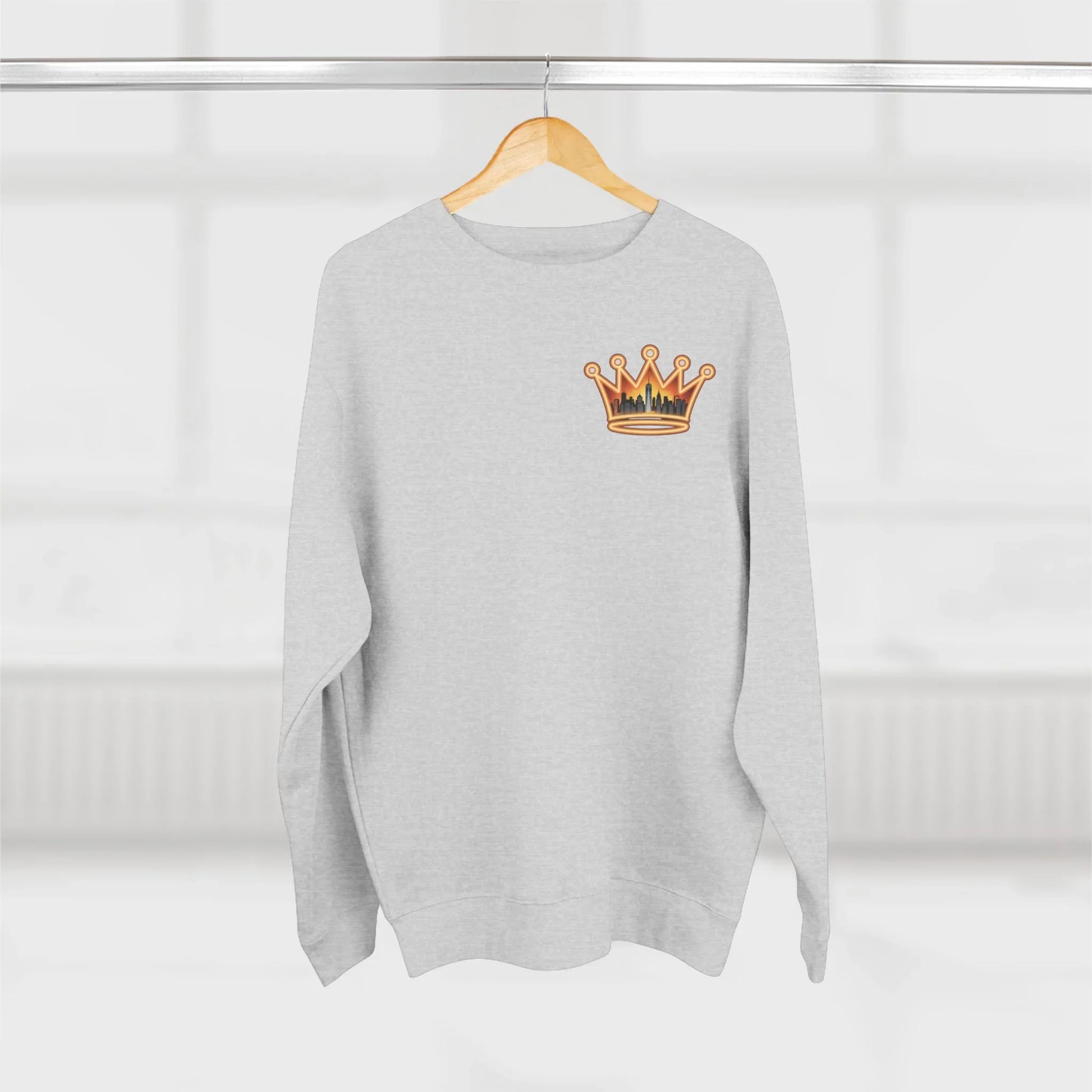 NYC Crowned Crewneck Sweatshirt with Crown Design, Streetwear - NYC Crowned Crewneck Sweatshirt with Crown Design, Streetwear - M - Heather Grey