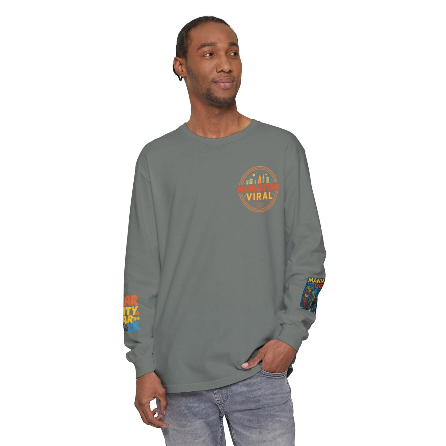 Wear The City Graffiti Long Sleeve T-Shirt, Unisex Streetwear Long Tee - Granite - XL