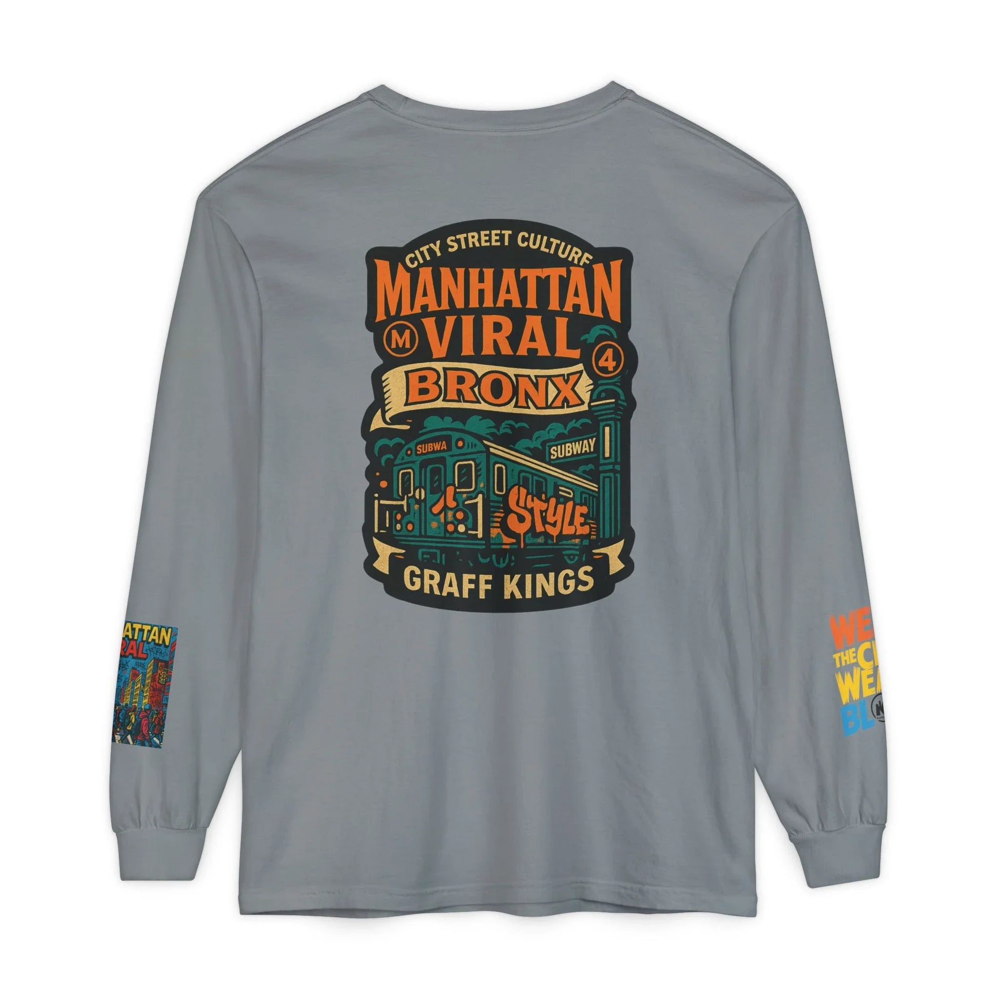 Wear The City Graffiti Long Sleeve T-Shirt, Unisex Streetwear Long Tee - Wear The City Graffiti Long Sleeve T-Shirt, Unisex Streetwear Long Tee - Grey - XL