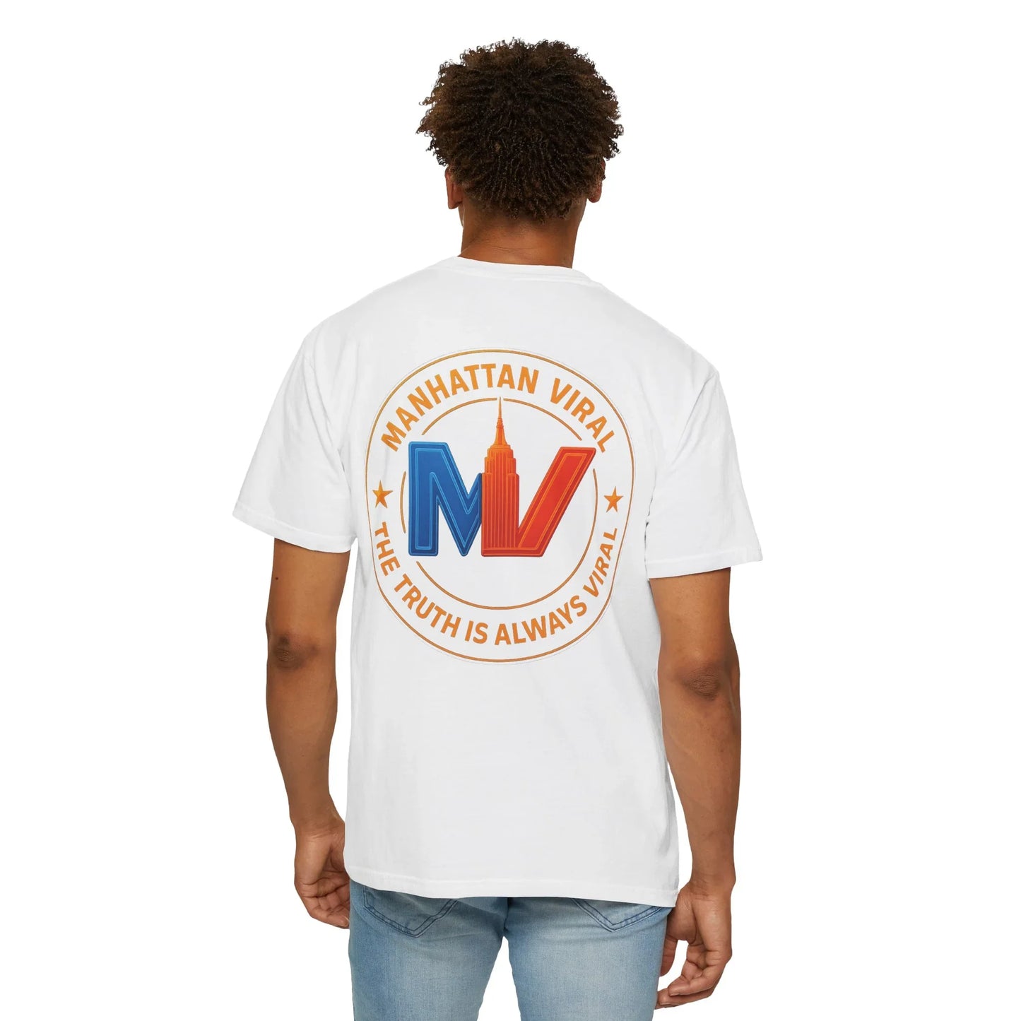 MV Medallion Garment-Dyed T-shirt with 'Manhattan Viral' Graphic, NYC Streetwear - Graphite - L