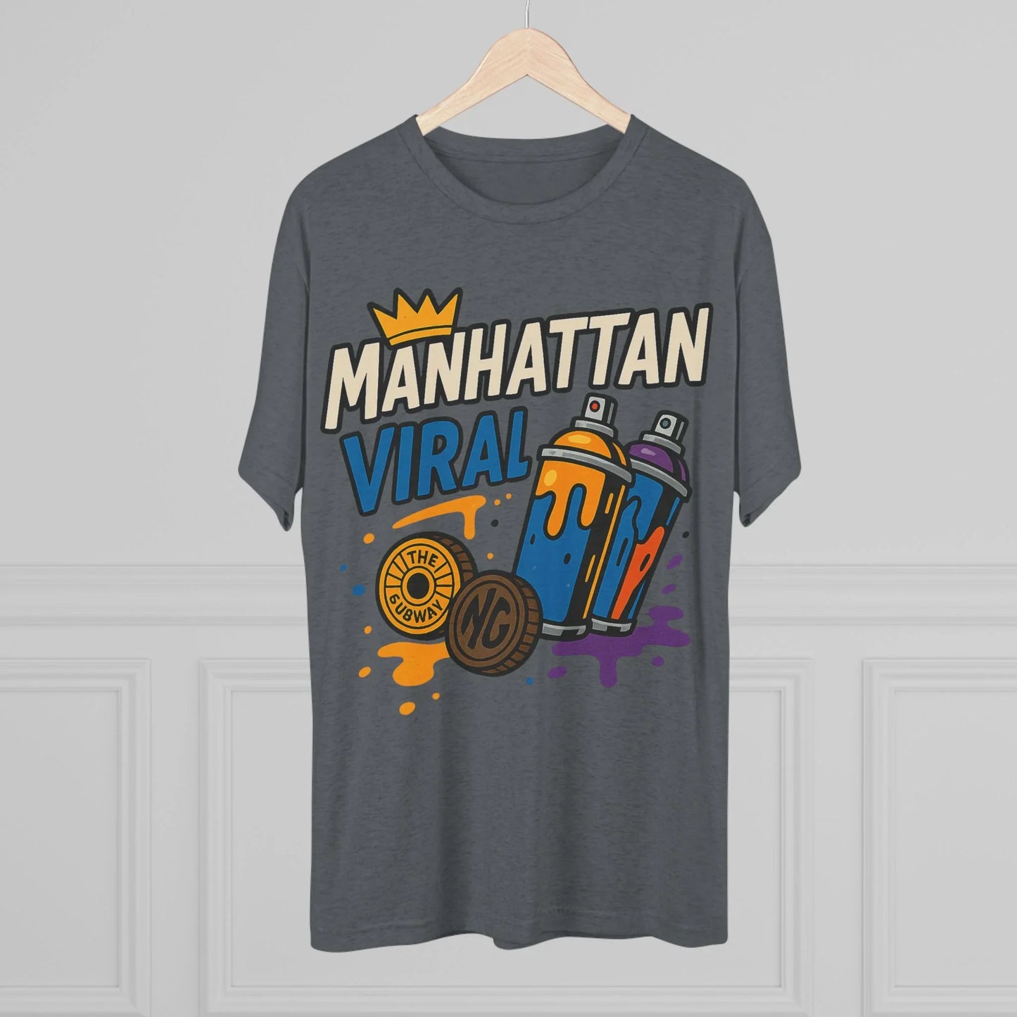 Village MV Graffiti Graphic Tee, Trendy Streetwear NYC T-Shirt - XL - Tri-Blend White