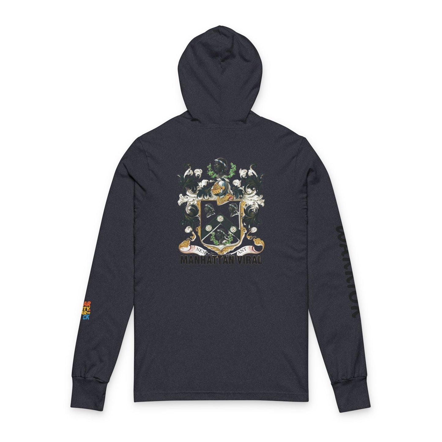 NYC Warrior Crest Hooded Long Sleeve Tee, Casual Streetwear Top, Gift for Travelers, Urban Style Apparel, Summer Hoodie, NYC Fashion Statement