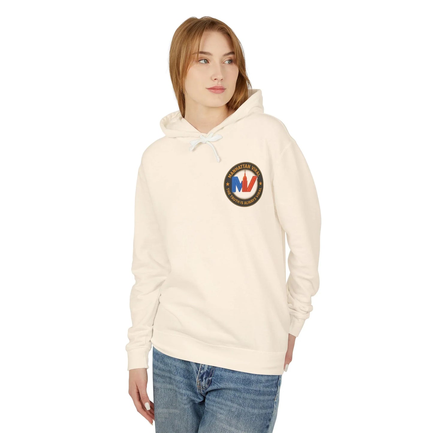 Manhattan Viral Medallion Unisex Lightweight Hooded Sweatshirt, NYC Streetwear - L - Black