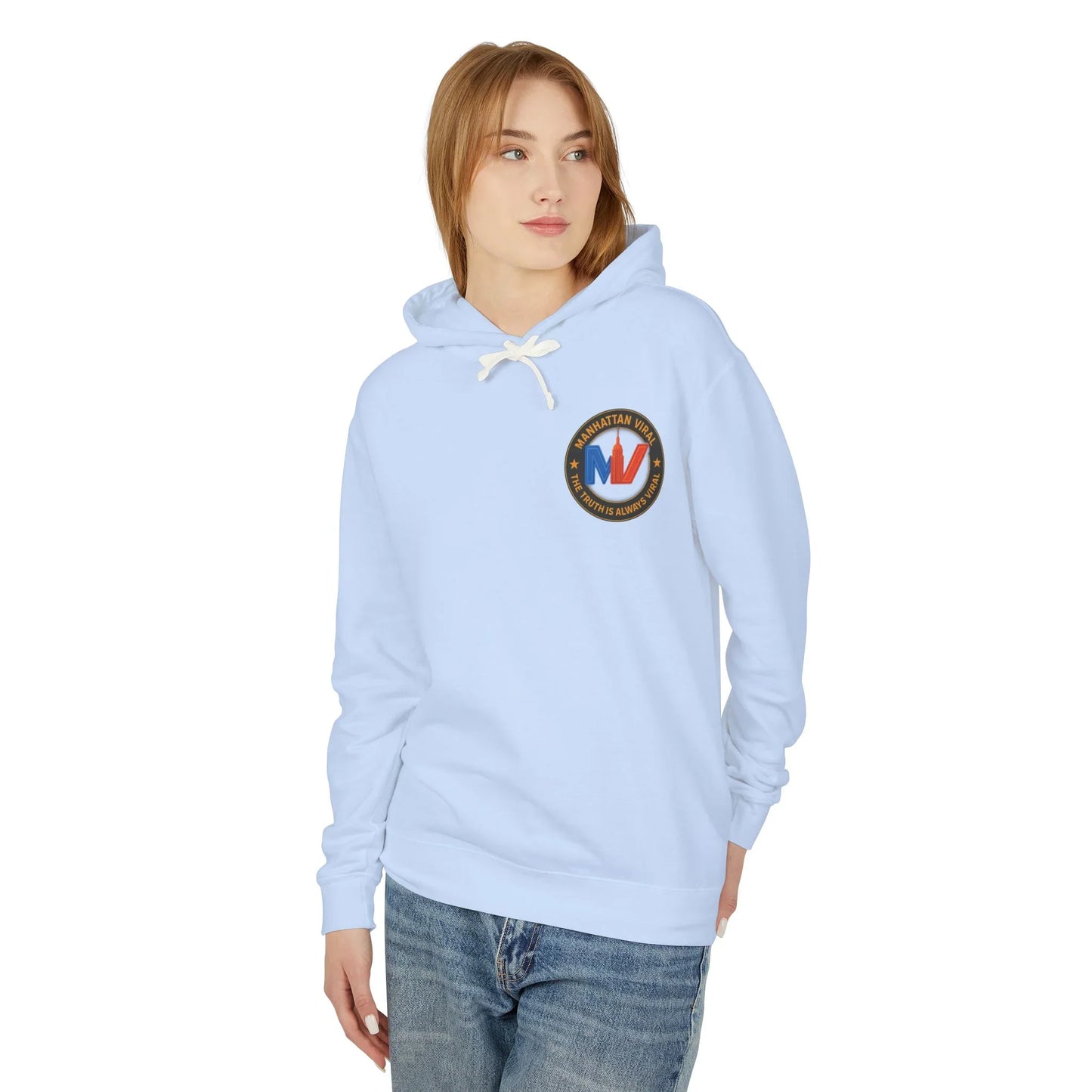 Manhattan Viral Medallion Unisex Lightweight Hooded Sweatshirt, NYC Streetwear - L - Pepper