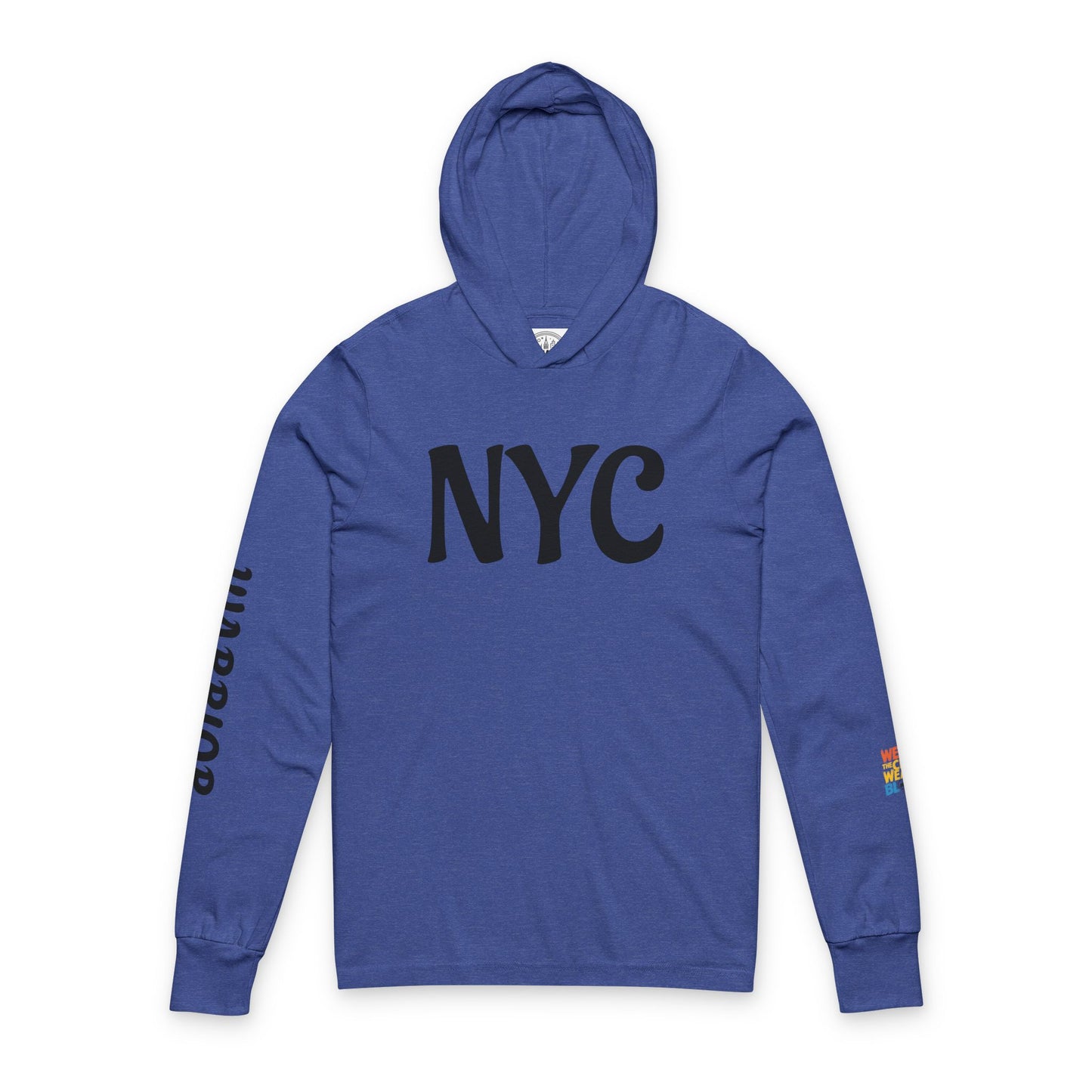 NYC Warrior Crest Hooded Long Sleeve Tee, Casual Streetwear Top, Gift for Travelers, Urban Style Apparel, Summer Hoodie, NYC Fashion Statement