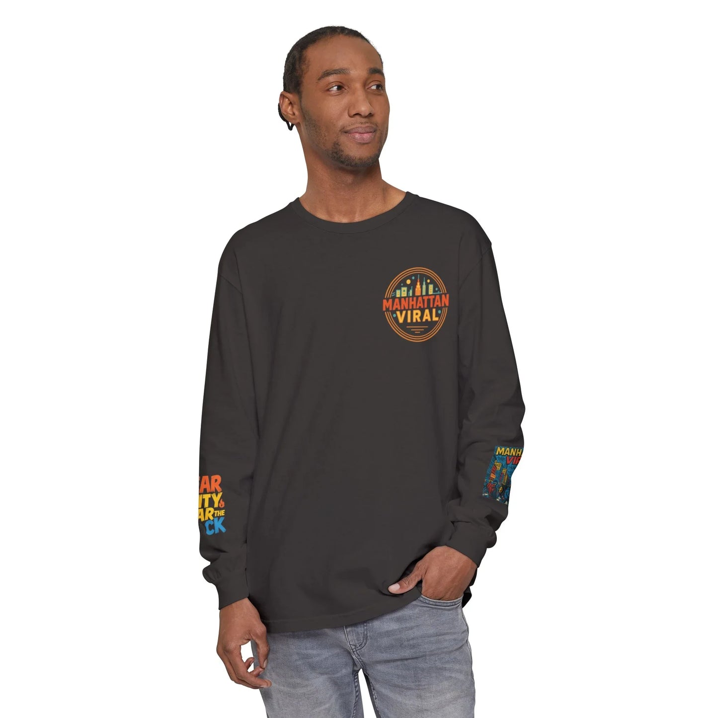 Wear The City Graffiti Long Sleeve T-Shirt, Unisex Streetwear Long Tee - Graphite - 2XL