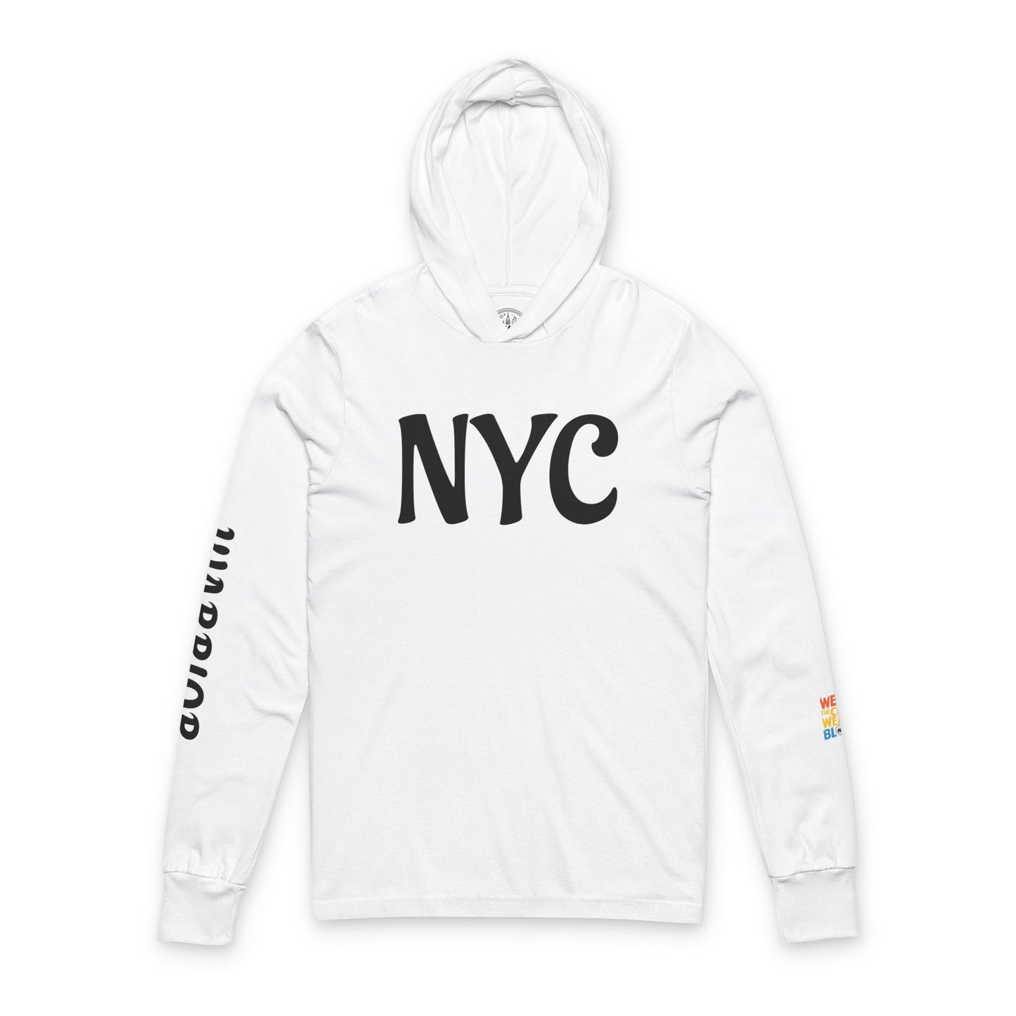 NYC Warrior Crest Hooded Long Sleeve Tee, Casual Streetwear Top, Gift for Travelers, Urban Style Apparel, Summer Hoodie, NYC Fashion Statement
