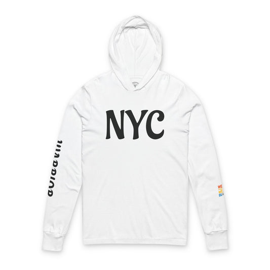 NYC Warrior Crest Hooded Long Sleeve Tee, Casual Streetwear Top, Gift for Travelers, Urban Style Apparel, Summer Hoodie, NYC Fashion Statement