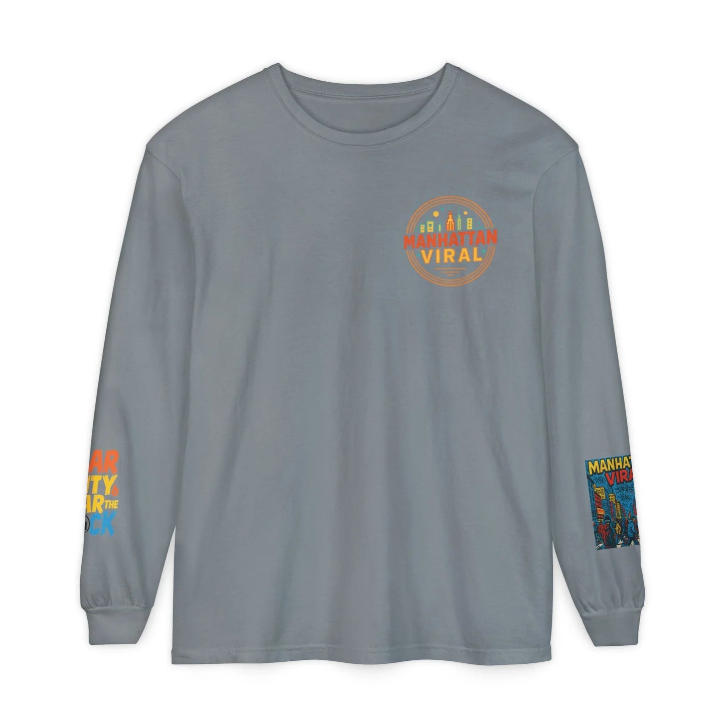 Wear The City Graffiti Long Sleeve T-Shirt, Unisex Streetwear Long Tee - Granite - M