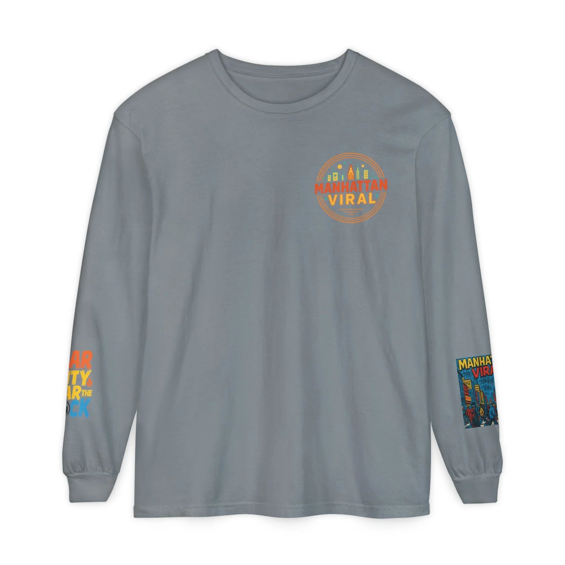 Wear The City Graffiti Long Sleeve T-Shirt, Unisex Streetwear Long Tee - Wear The City Graffiti Long Sleeve T-Shirt, Unisex Streetwear Long Tee - Granite - M