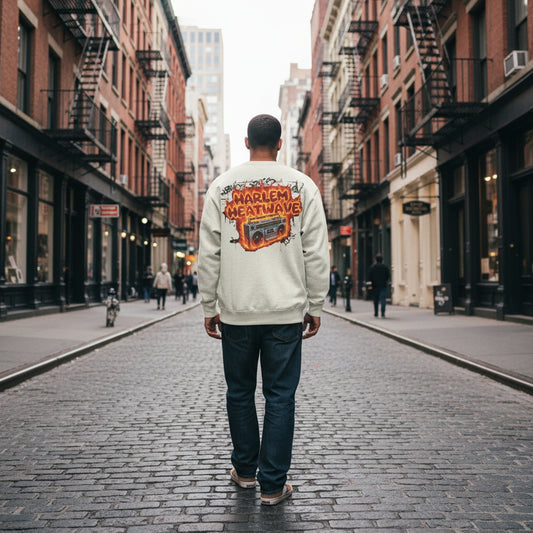 Harlem Heatwave Crewneck Sweatshirt — Retro Boombox Graphic