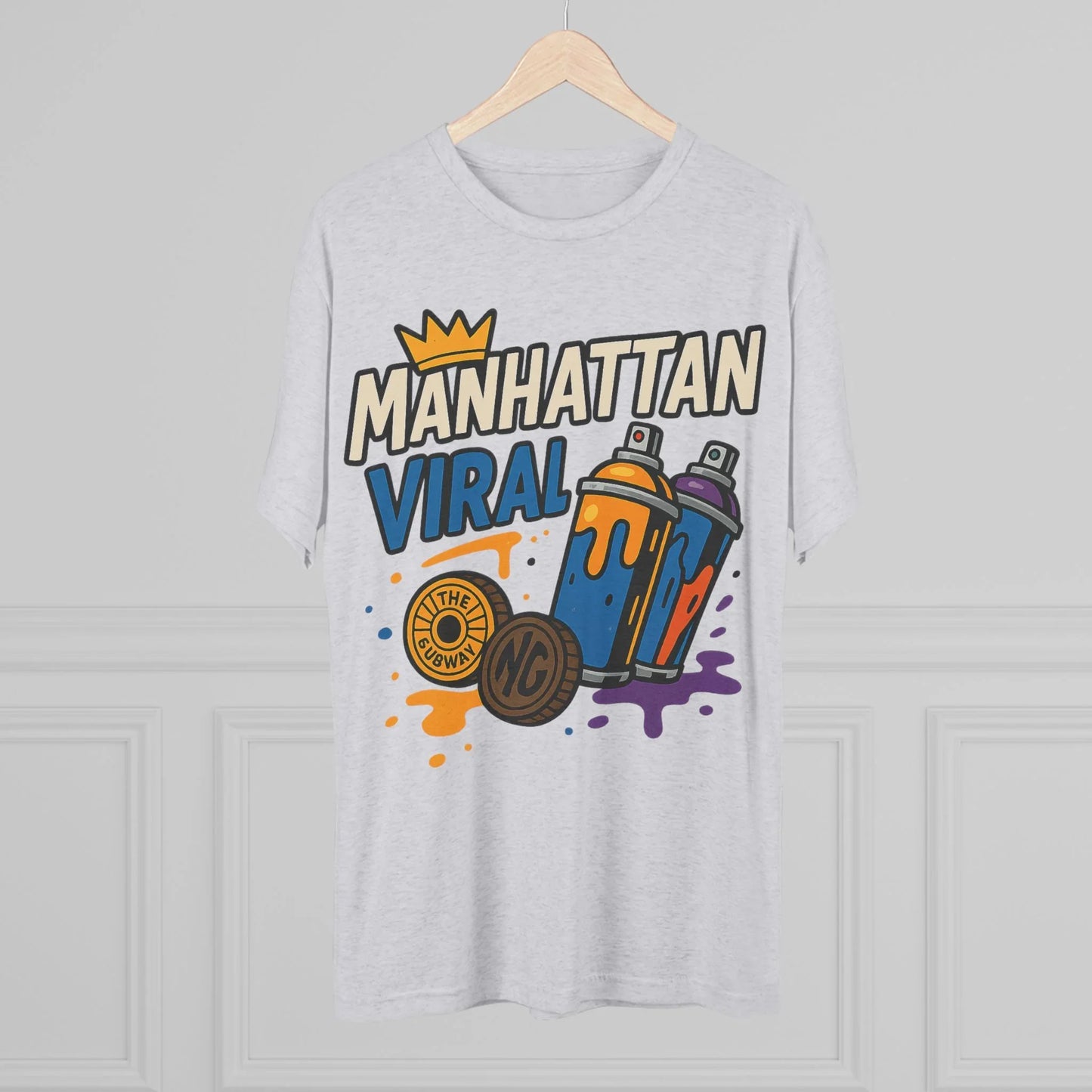 Village MV Graffiti Graphic Tee, Trendy Streetwear NYC T-Shirt - XL - Tri-Blend Heather White