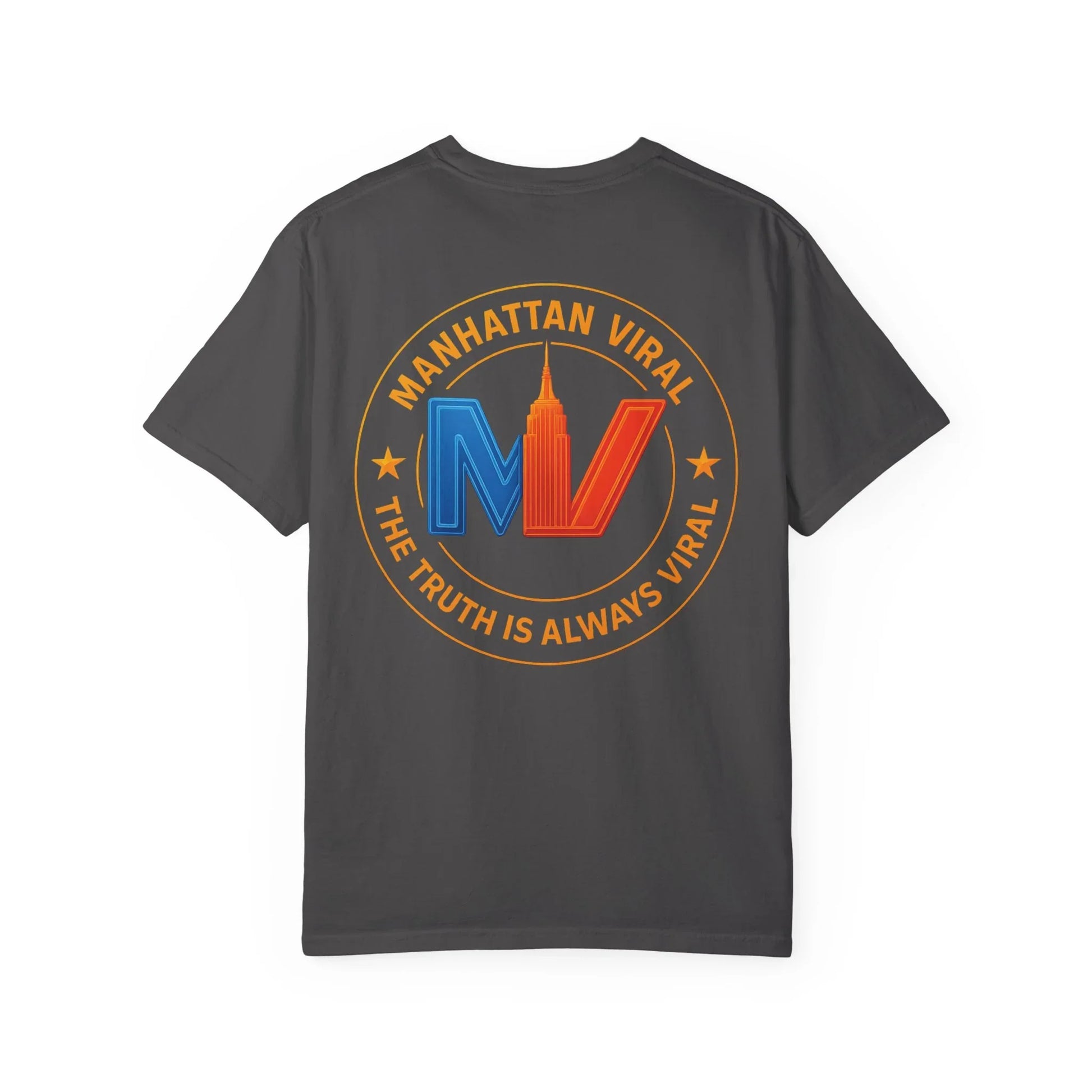 MV Medallion Garment-Dyed T-shirt with 'Manhattan Viral' Graphic, NYC Streetwear - MV Medallion Garment-Dyed T-shirt with 'Manhattan Viral' Graphic, NYC Streetwear - Pepper - 2XL