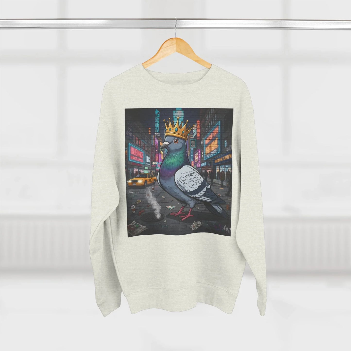 Urban King Pigeon Crewneck Sweatshirt, Streetwear, Graphic Sweatshirt. - XL - Oatmeal Heather