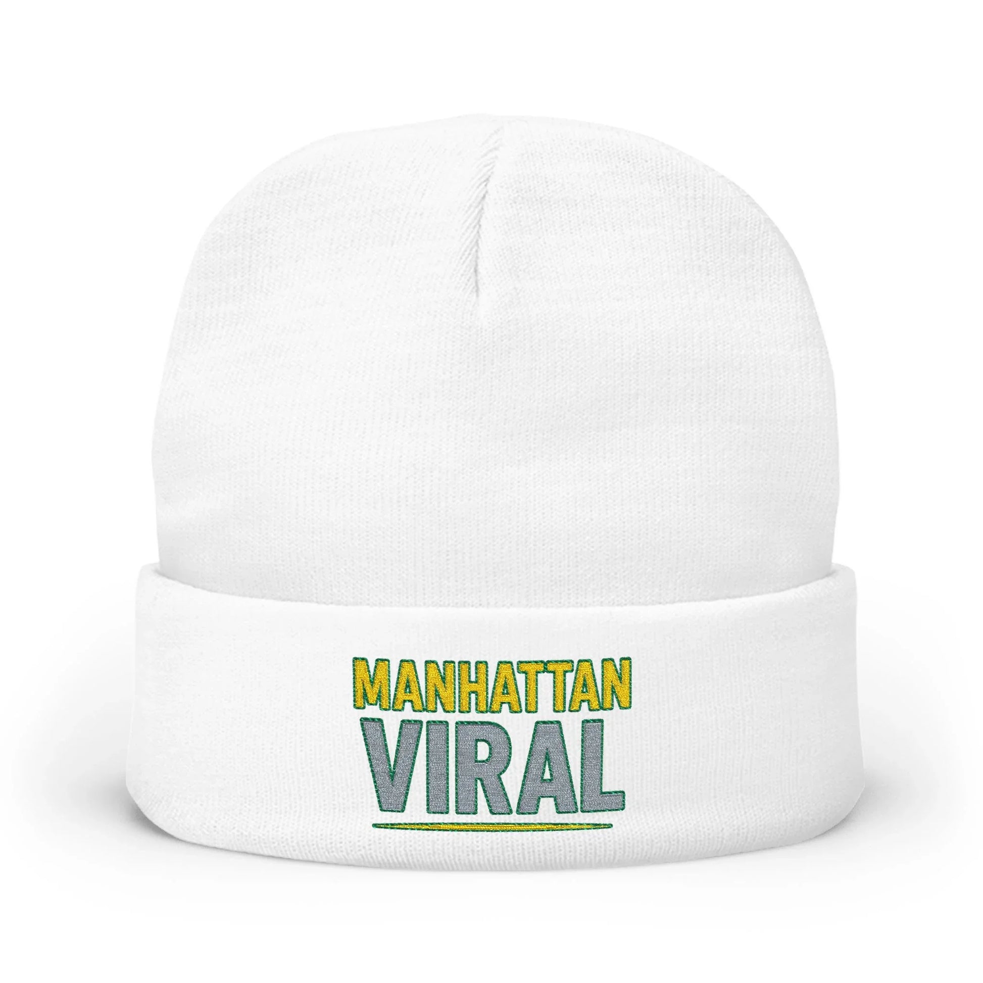MV Knit Beanie with ‘Manhattan Viral’ Embroidery, Winter Accessory, Warm Headwear - MV Knit Beanie with ‘Manhattan Viral’ Embroidery, Winter Accessory, Warm Headwear - One size - White