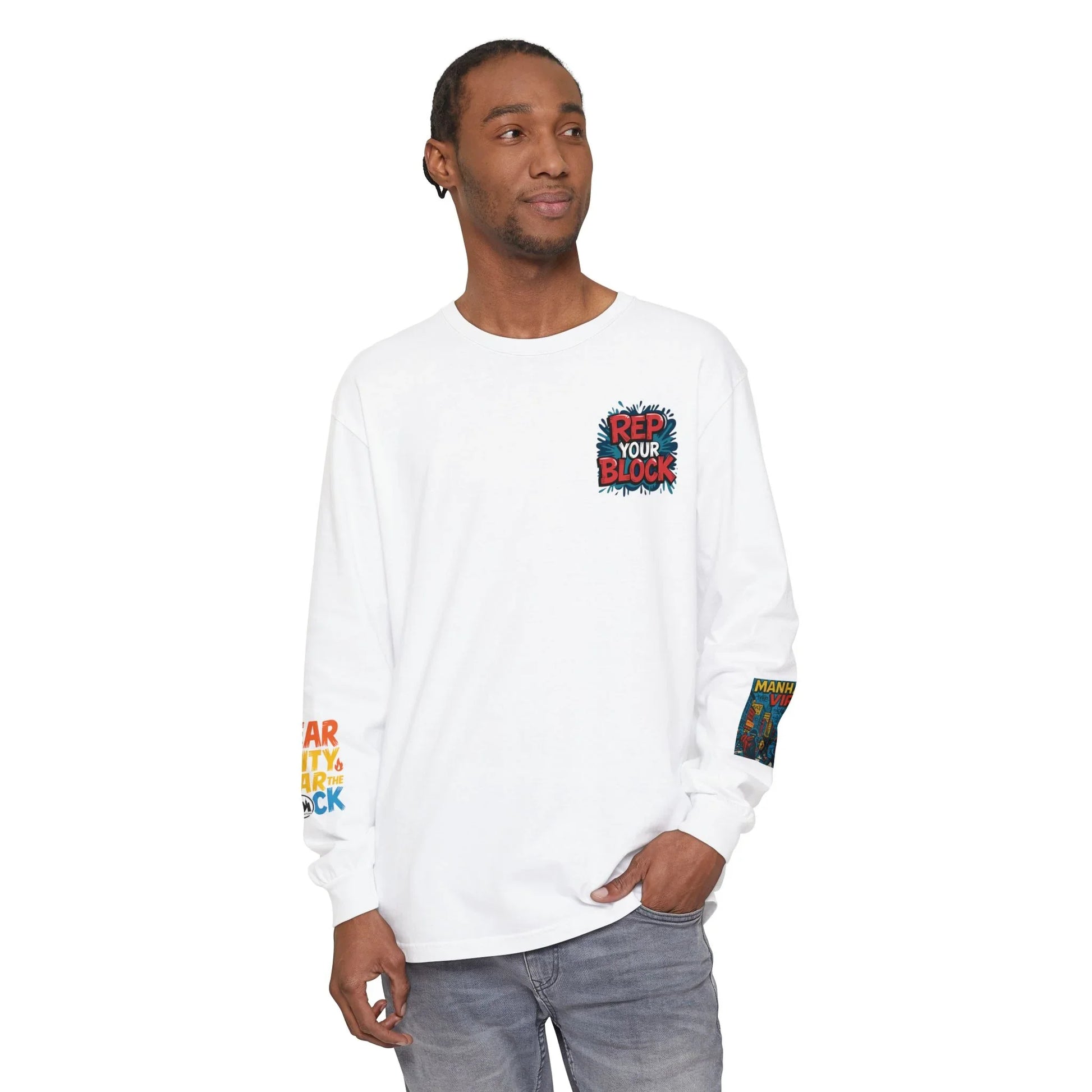 Rep The Block Graphic Long Sleeve Tee with Lion Design, Streetwear - Rep The Block Graphic Long Sleeve Tee with Lion Design, Streetwear - Black - S