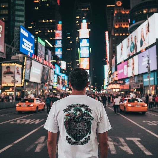 Manhattan Viral Graphic T-Shirt — 'Manhattan Viral' Front Text & Crest Back Design