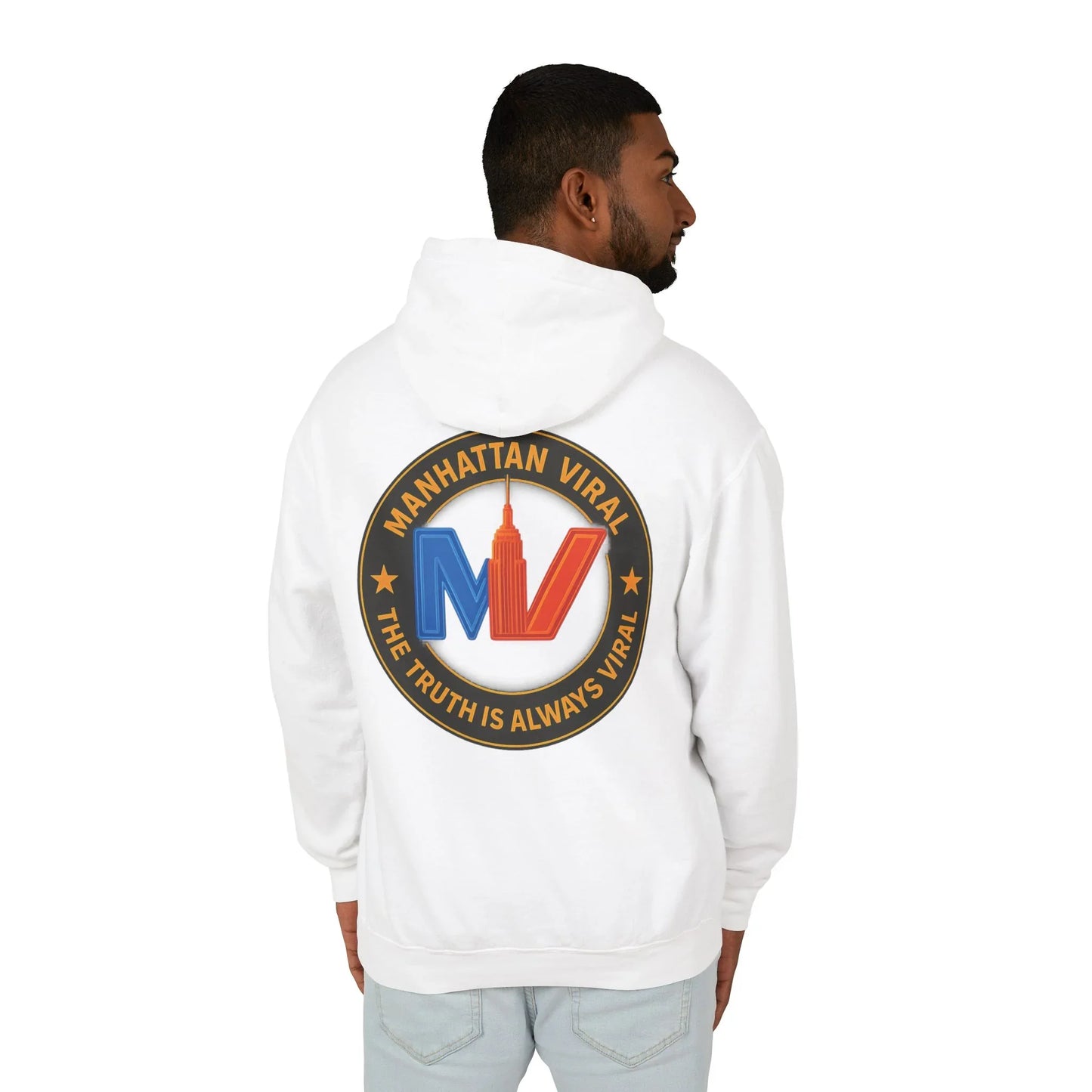 Manhattan Viral Medallion Unisex Lightweight Hooded Sweatshirt, NYC Streetwear - M - Pepper