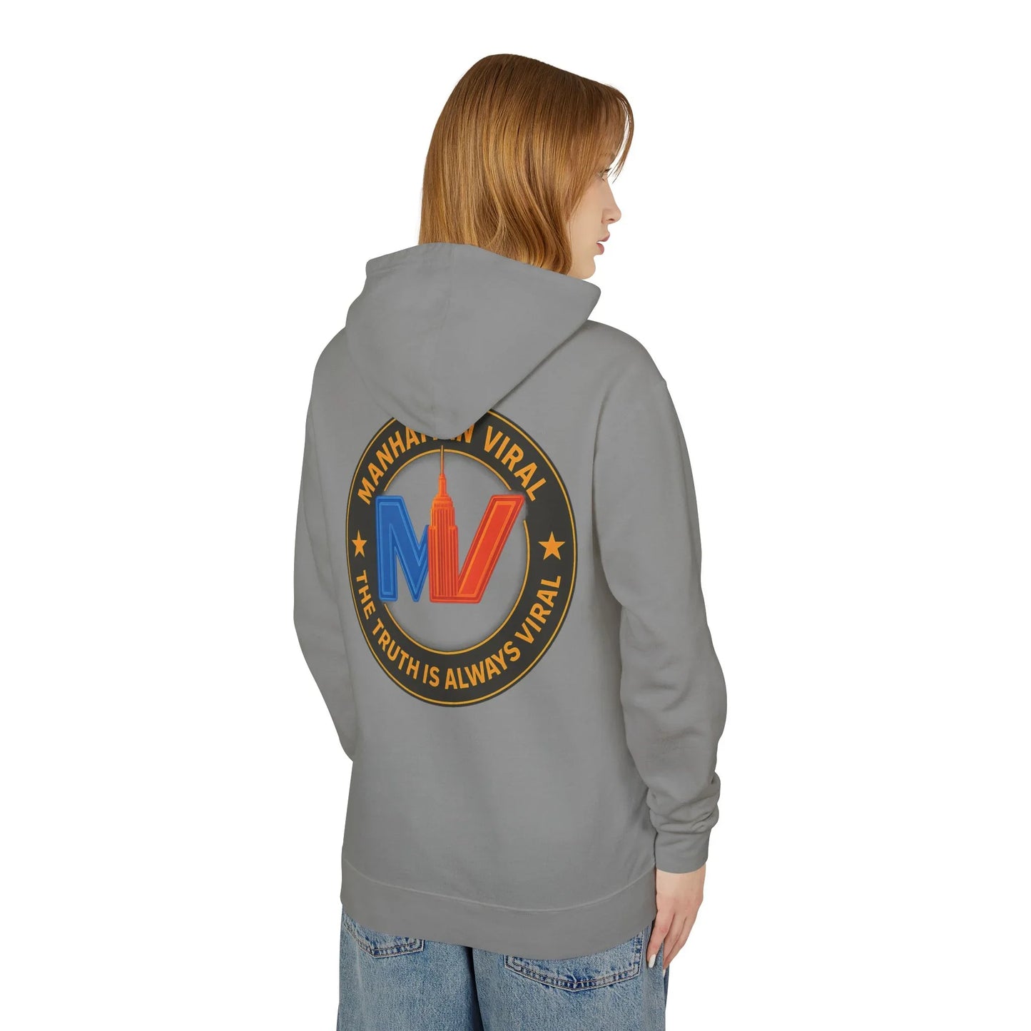 Manhattan Viral Medallion Unisex Lightweight Hooded Sweatshirt, NYC Streetwear - 2XL - Ivory