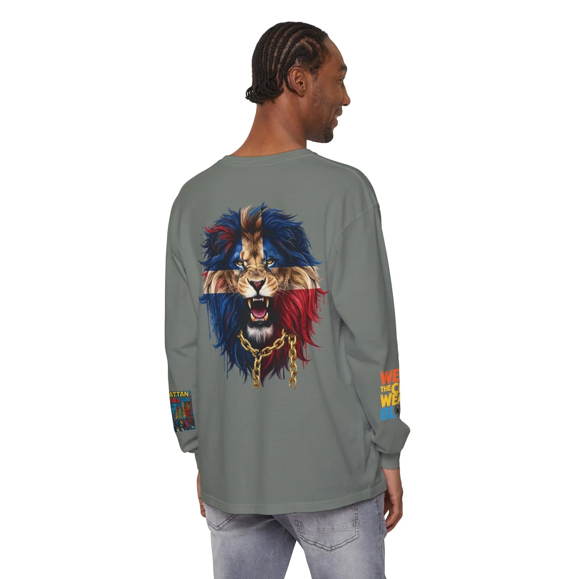 Rep The Block Graphic Long Sleeve Tee with Lion Design, Streetwear - Rep The Block Graphic Long Sleeve Tee with Lion Design, Streetwear - Grey - L