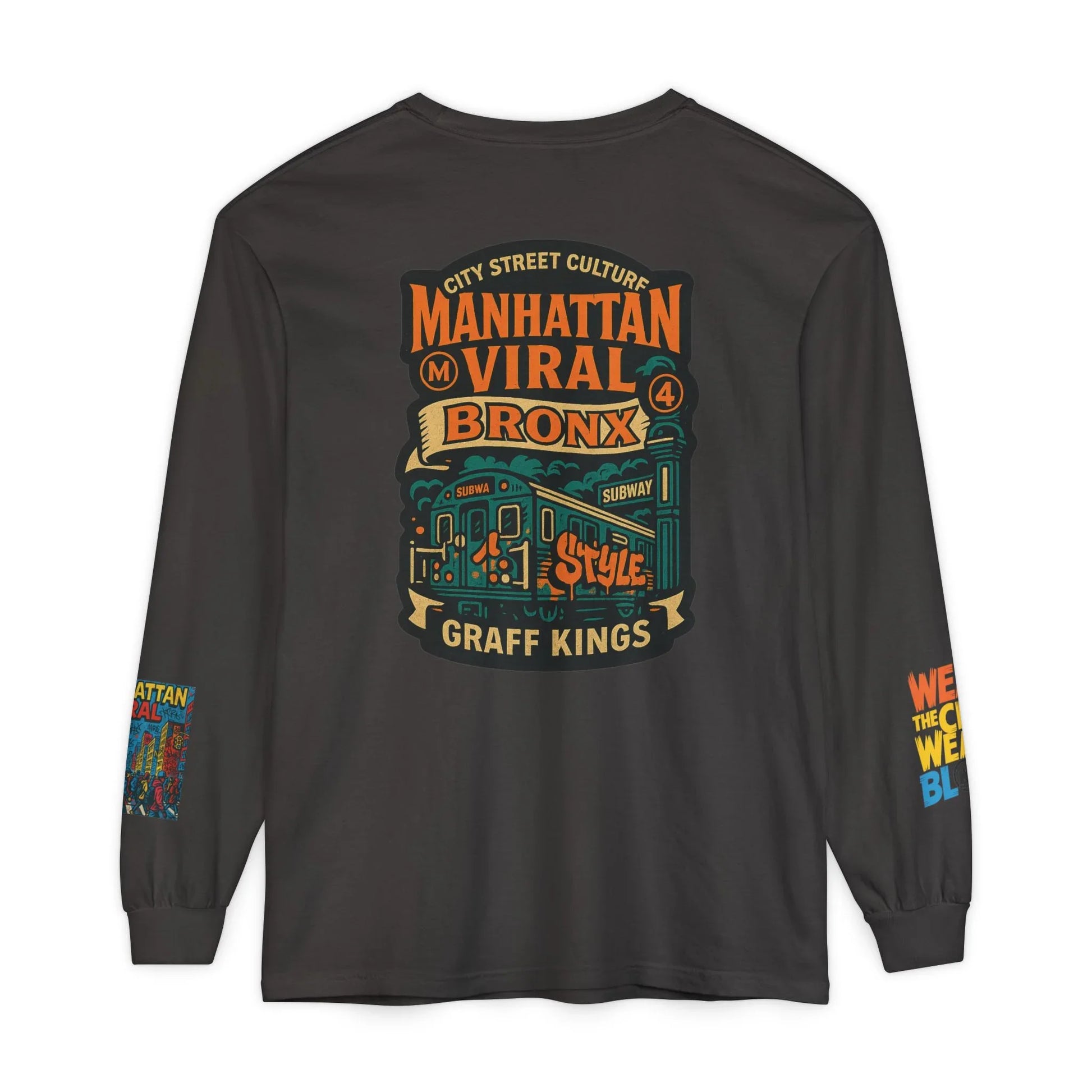 Wear The City Graffiti Long Sleeve T-Shirt, Unisex Streetwear Long Tee - Wear The City Graffiti Long Sleeve T-Shirt, Unisex Streetwear Long Tee - Granite - 2XL