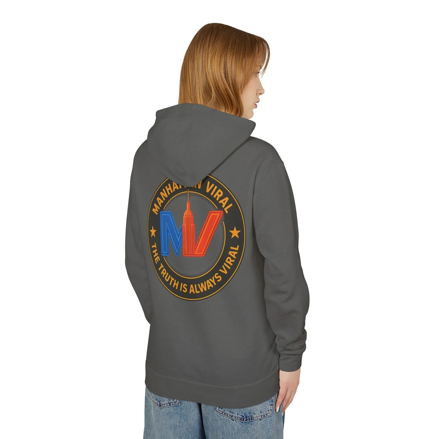 Manhattan Viral Medallion Unisex Lightweight Hooded Sweatshirt, NYC Streetwear - XL - Pepper