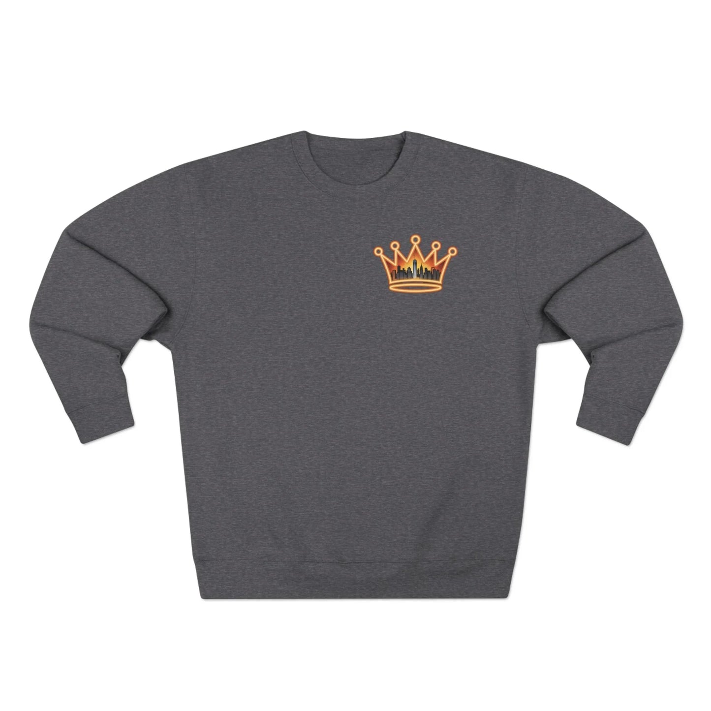 NYC Crowned Crewneck Sweatshirt with Crown Design, Streetwear - S - Charcoal Heather