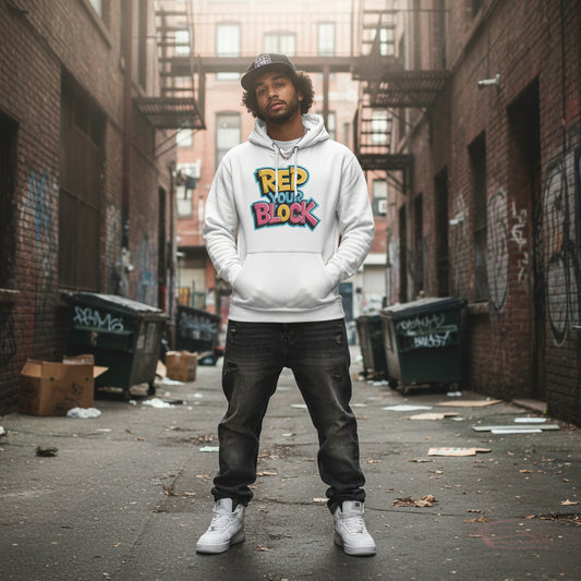 Hoodie — "Rep Your Block" Front + "Gorilla in the City" Graphic Back Streetwear Pullover