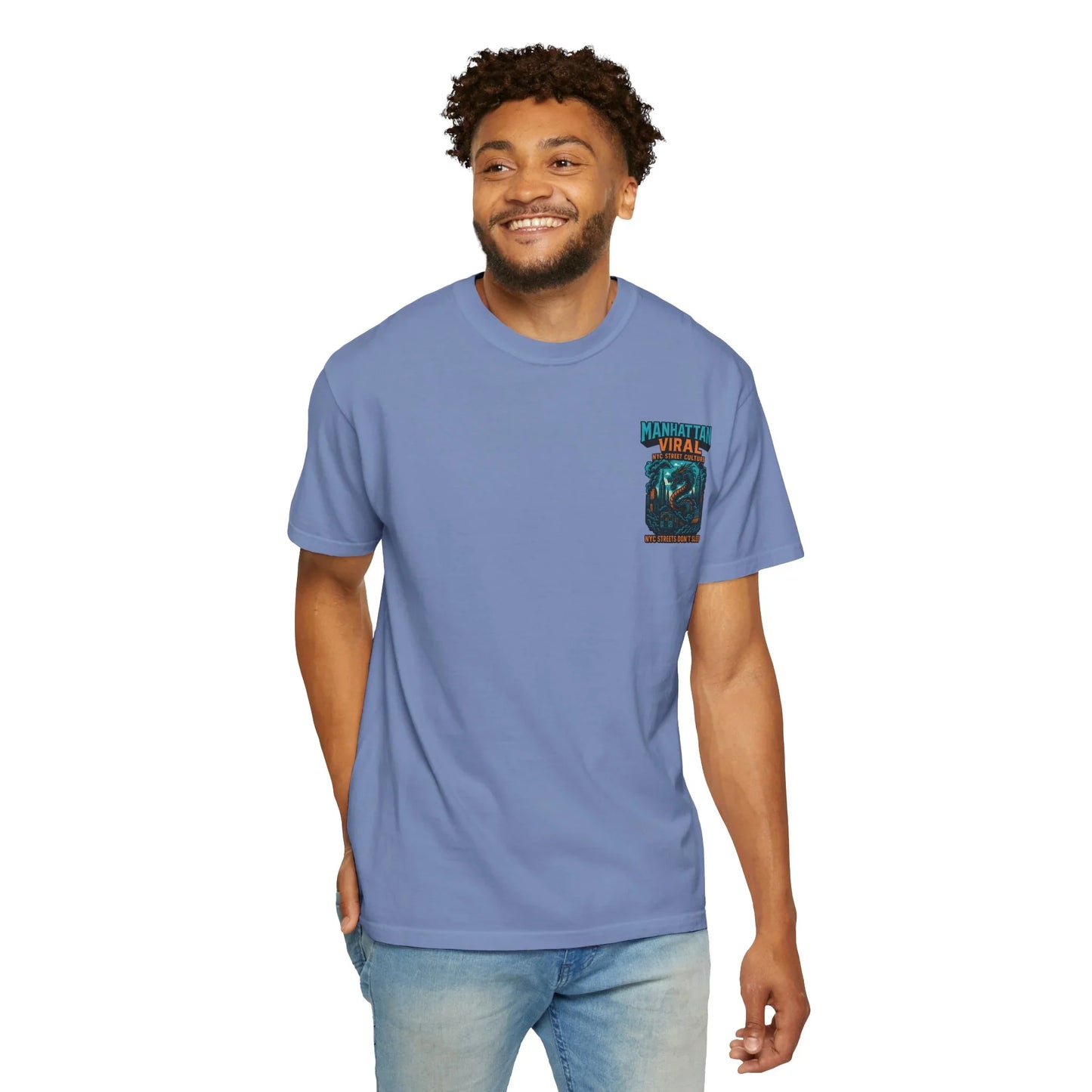 Gorilla In The City T-Shirt, Urban Style Tee, NYC StreetWear, Block Apparel - Washed Denim - L