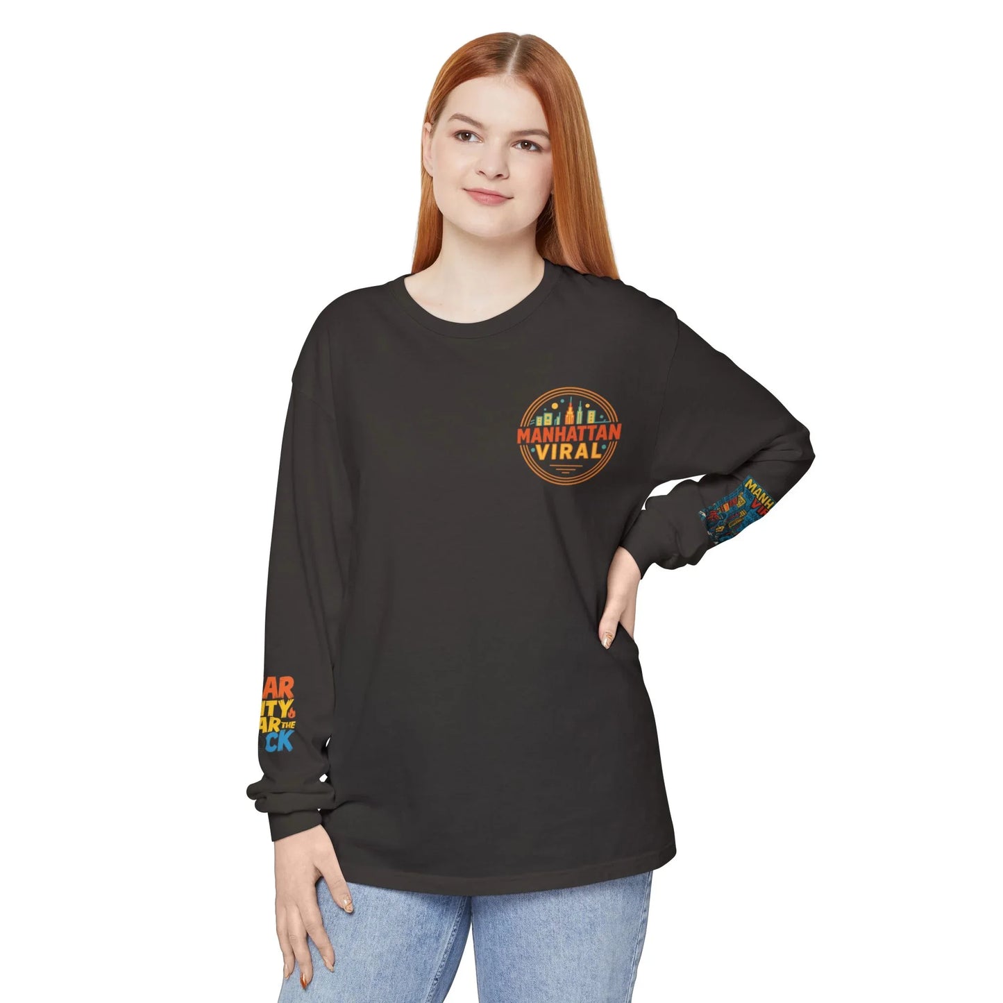 Wear The City Graffiti Long Sleeve T-Shirt, Unisex Streetwear Long Tee - Pepper - 2XL