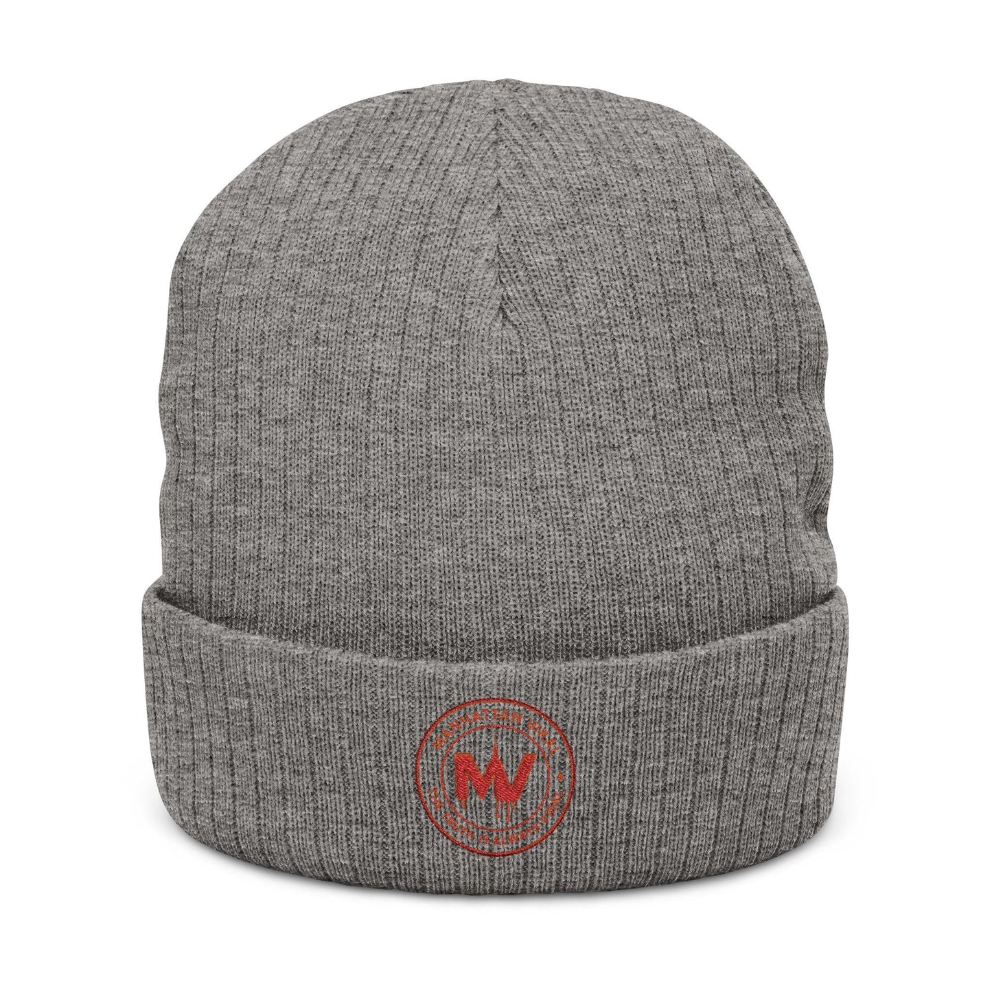 MV Medallion Ribbed Knit Beanie - Premium Embroidered Winter Hat | Manhattan Viral - One size - Light Blue